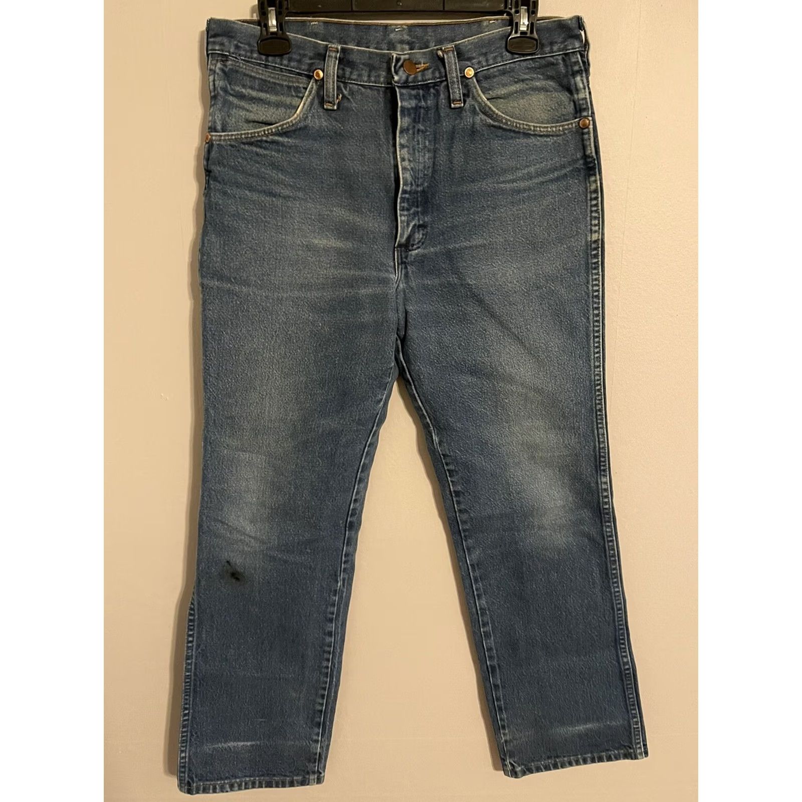 Wrangler VINTAGE Wrangler Jeans Mens 32x28.5 Denim Blue Distressed Dip Can Made in USA Size US 32 / EU 48 - 3 Thumbnail