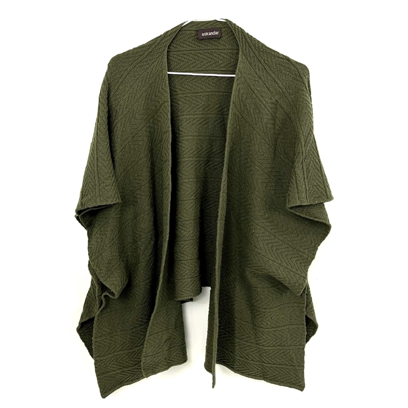 eskandar Eskandar Poncho Kimono Sweater Womens OS Boxy Green 100% Merino Wool Lagenlook Size ONE SIZE - 2 Thumbnail