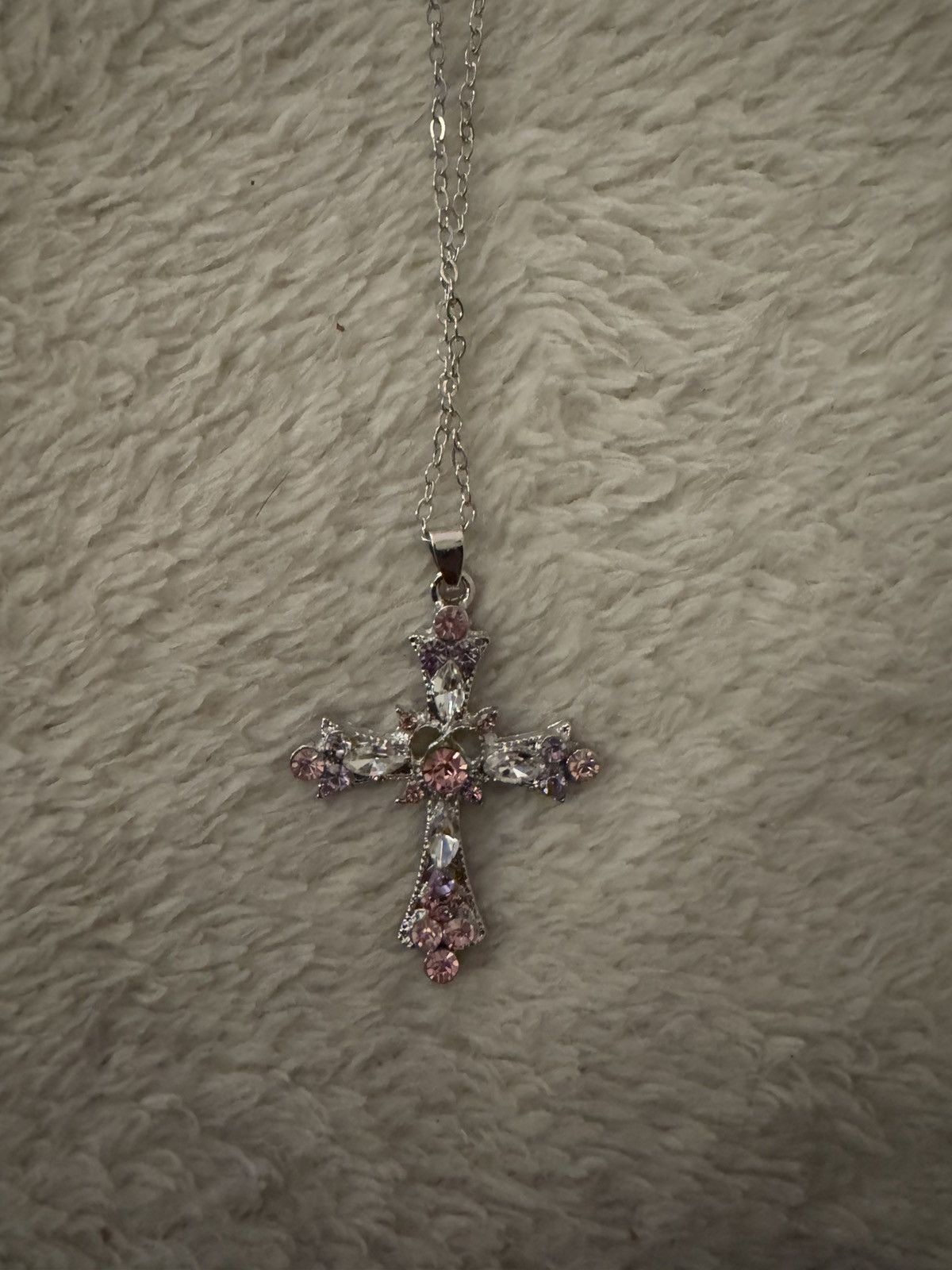 Japanese Brand × Vintage vintage unisex Y2K style silver steel pink cross necklace Size ONE SIZE - 2 Thumbnail