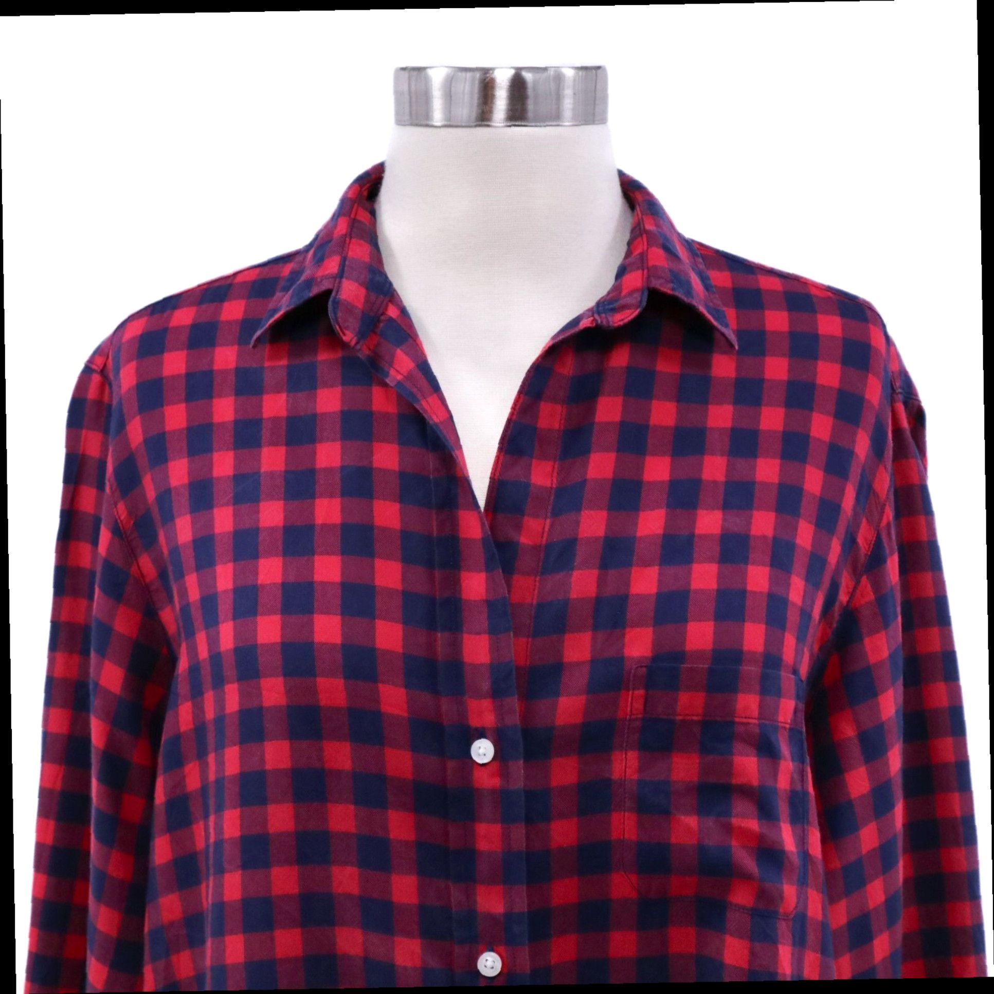 Grayson The Hero Top Womens Medium 3 Blue good Black White Check Button Up Lyocell