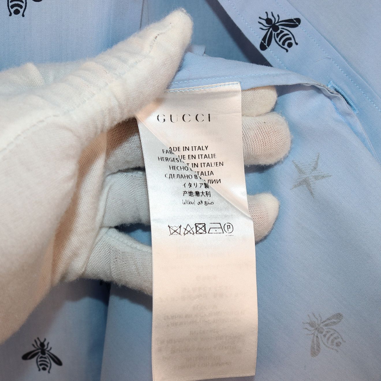 Gucci Gucci Light Blue Bee & Star Print Cotton Shirt Size US M / EU 48-50 / 2 - 6 Thumbnail