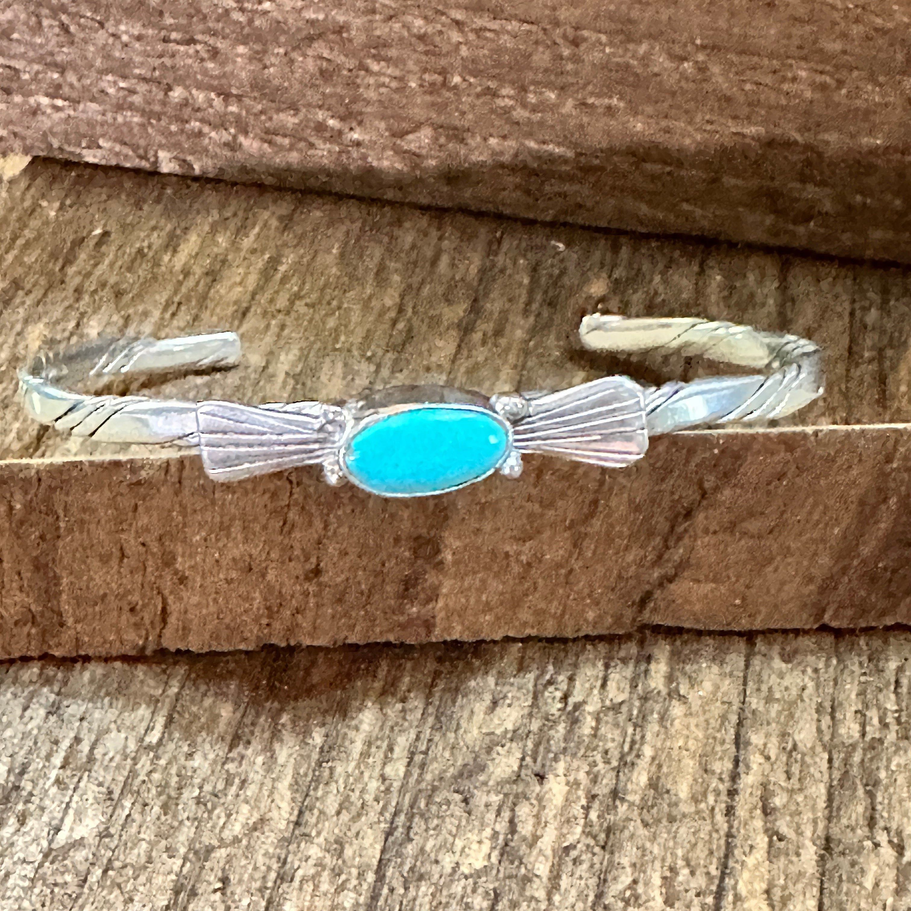 Other Handmade Navajo Sterling Silver & Kingman Turquoise Cuff Bra Size ONE SIZE - 1 Thumbnail