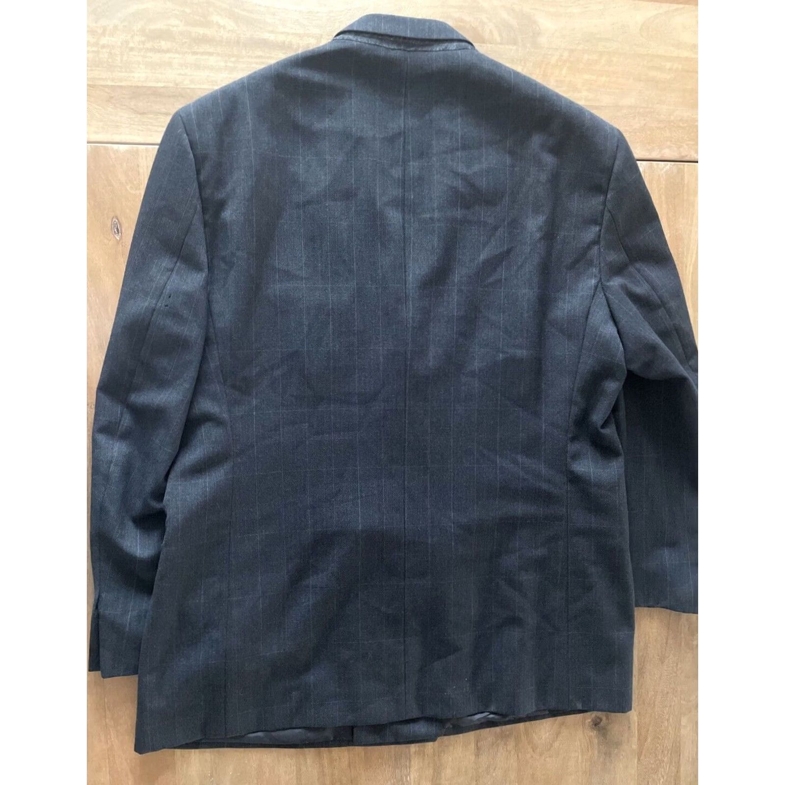 Oscar De La Renta Oscar de la Renta Men Blazer Jacket Sport Jacket Gray Windowpane 44R Notch Lapel Six-Button Six Button Double-Breasted Size 44R - 2 Thumbnail