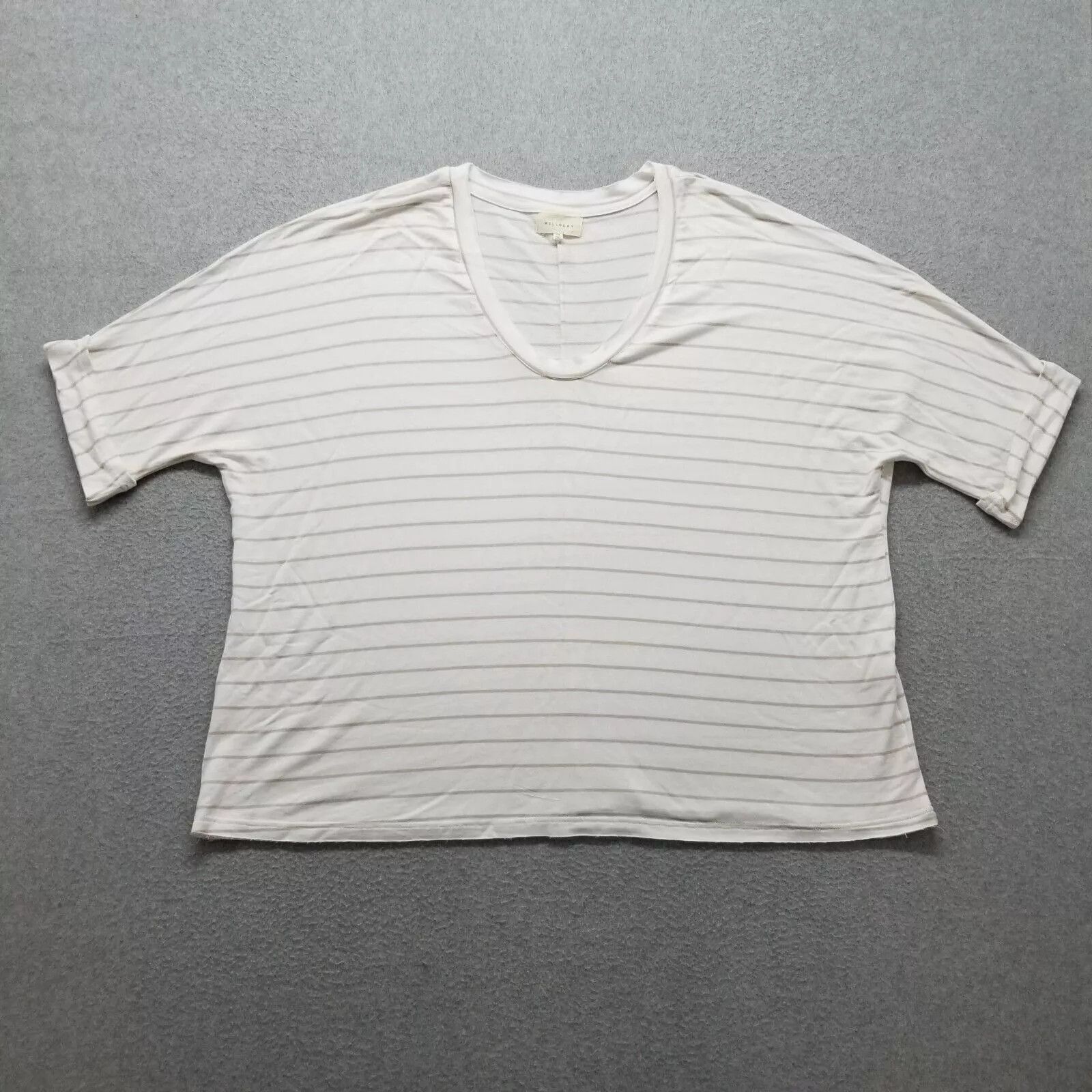 Other Melloday Shirt Womens 1X Striped Short Sleeve Rayon Blend Size ONE SIZE - 1 Thumbnail