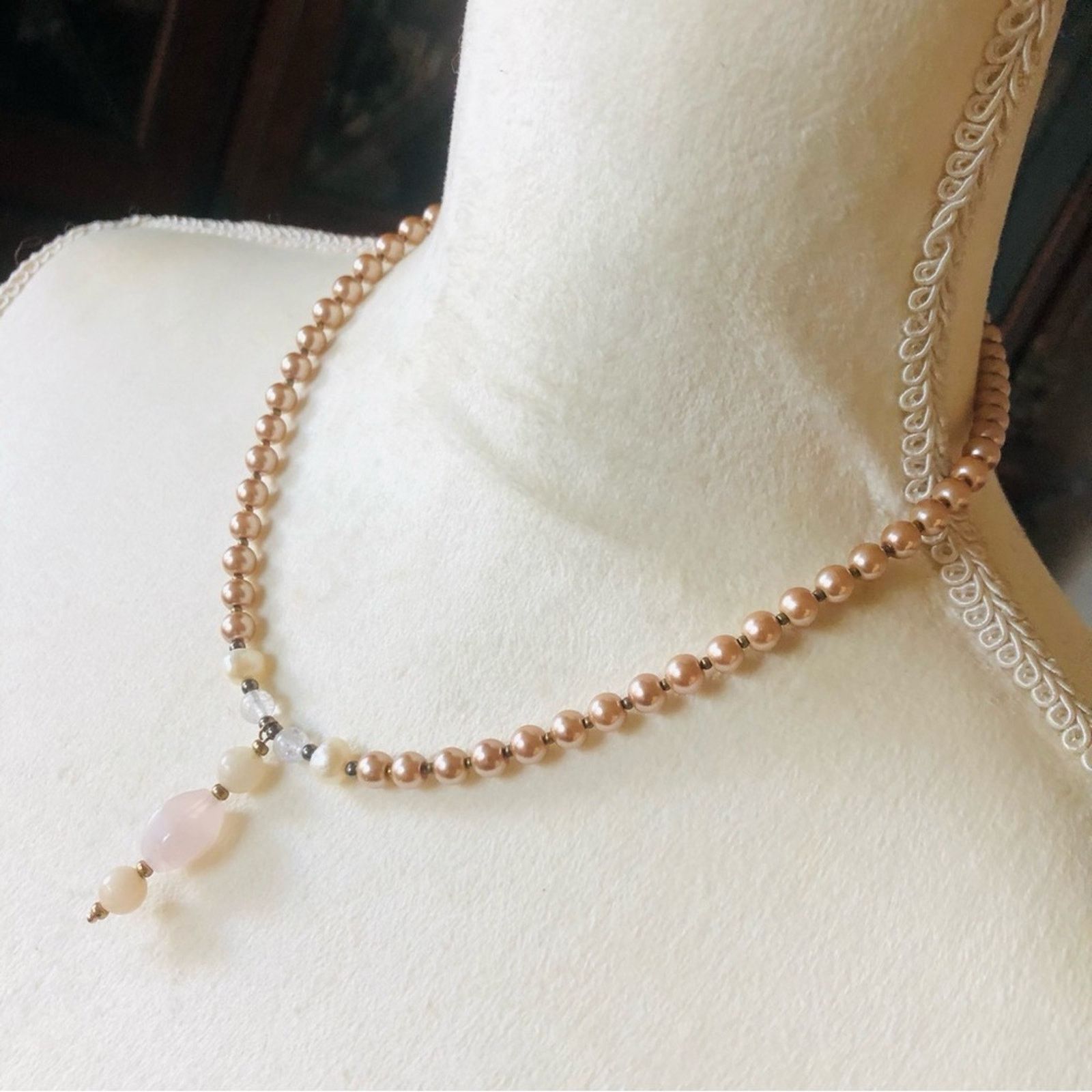 Handmade Handcrafted repurpose genuine quartz stone Pearl necklace Size ONE SIZE - 4 Thumbnail