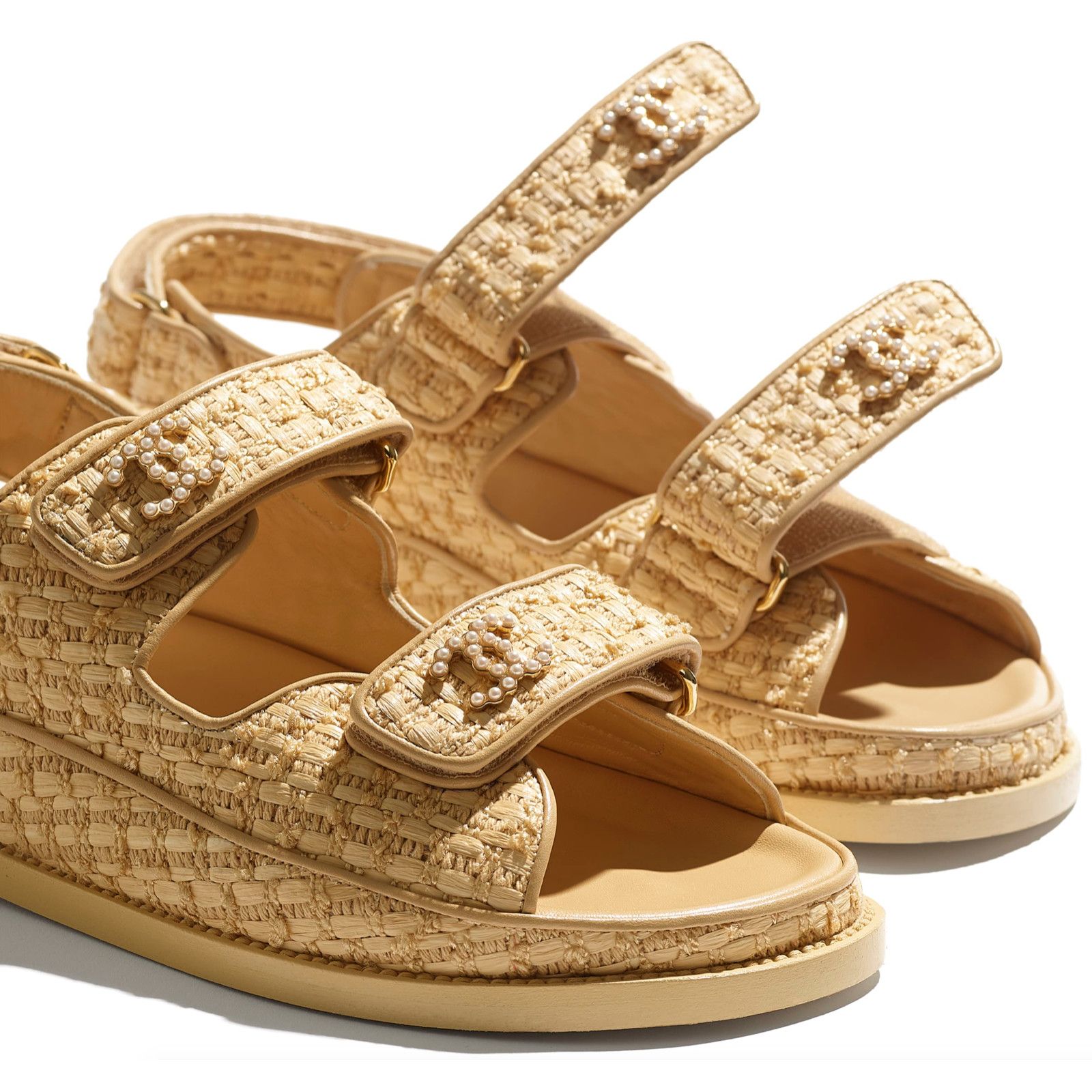 Chanel Chanel 21C Beige Raffia Pearl CC Logo Mule Slide Strap Flat Size US 6.5 / IT 36.5 - 5 Thumbnail