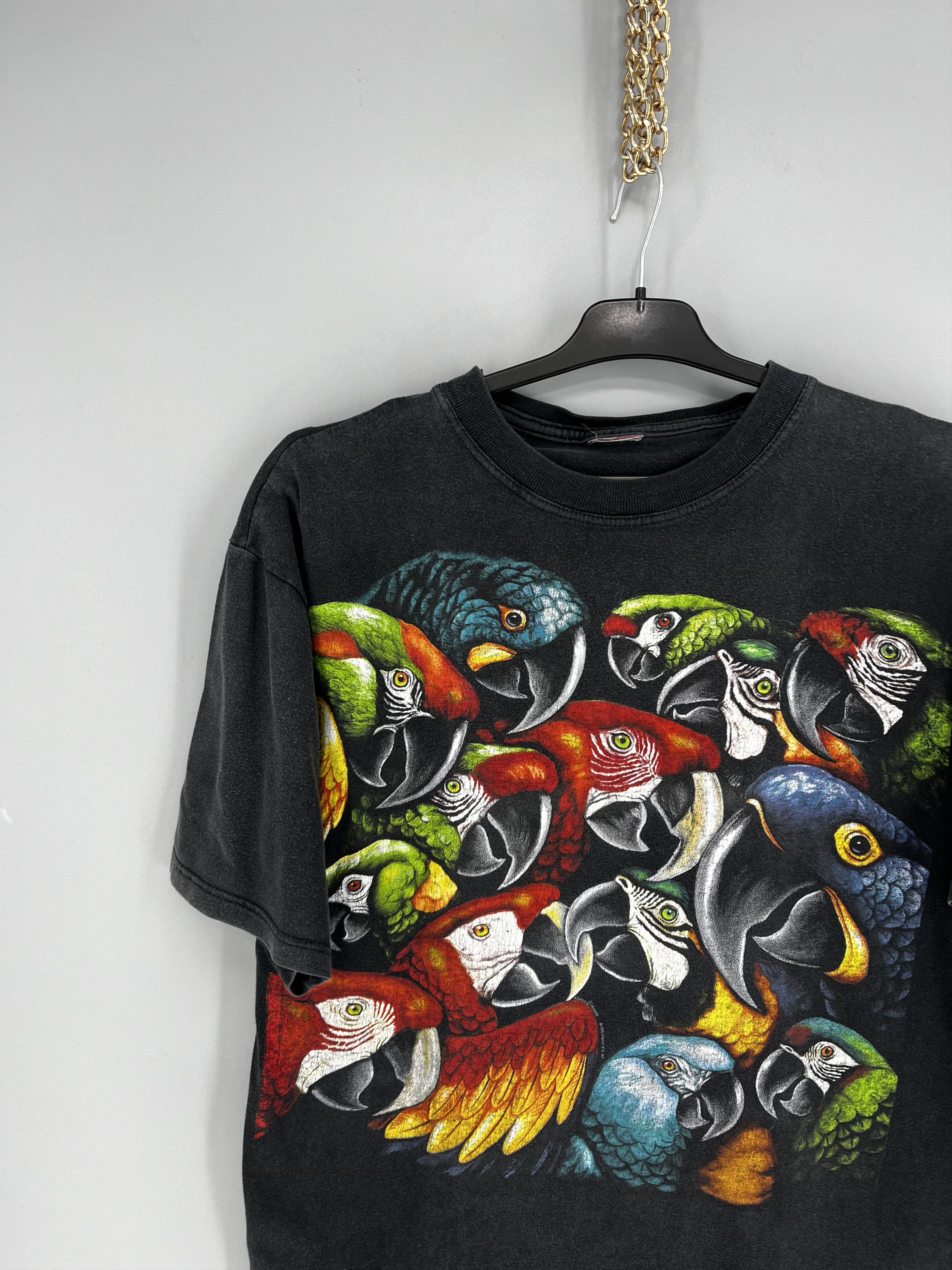 Vintage Harlequin Parrots Bird 1994 Black All-Over vintage Rare Size US M / EU 48-50 / 2 - 4 Thumbnail