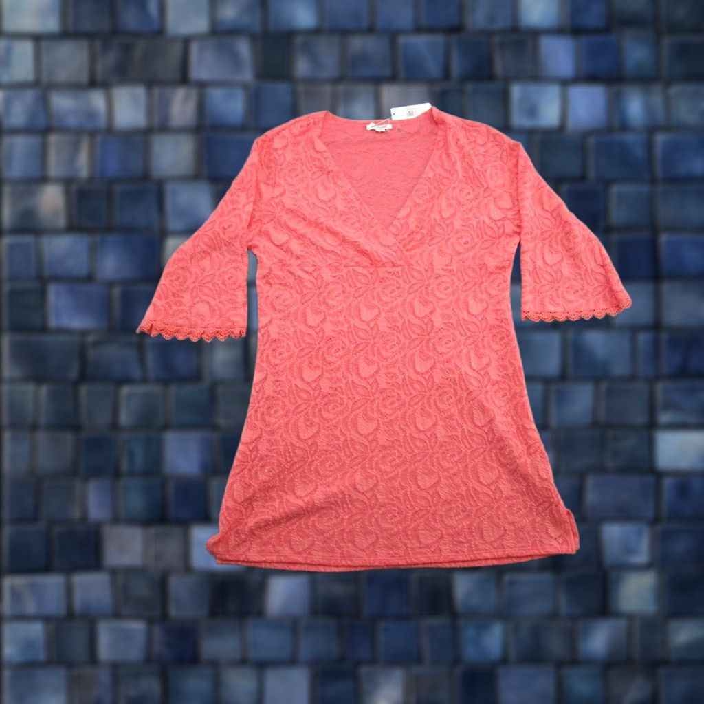 Pinko VINTAGE Simply Noelle Watermelon Pink Tunic Dress Lace 3/4 Sleeve Size 2XL NEW Size XXL / US 16-18 / IT 52-54 - 1 Thumbnail