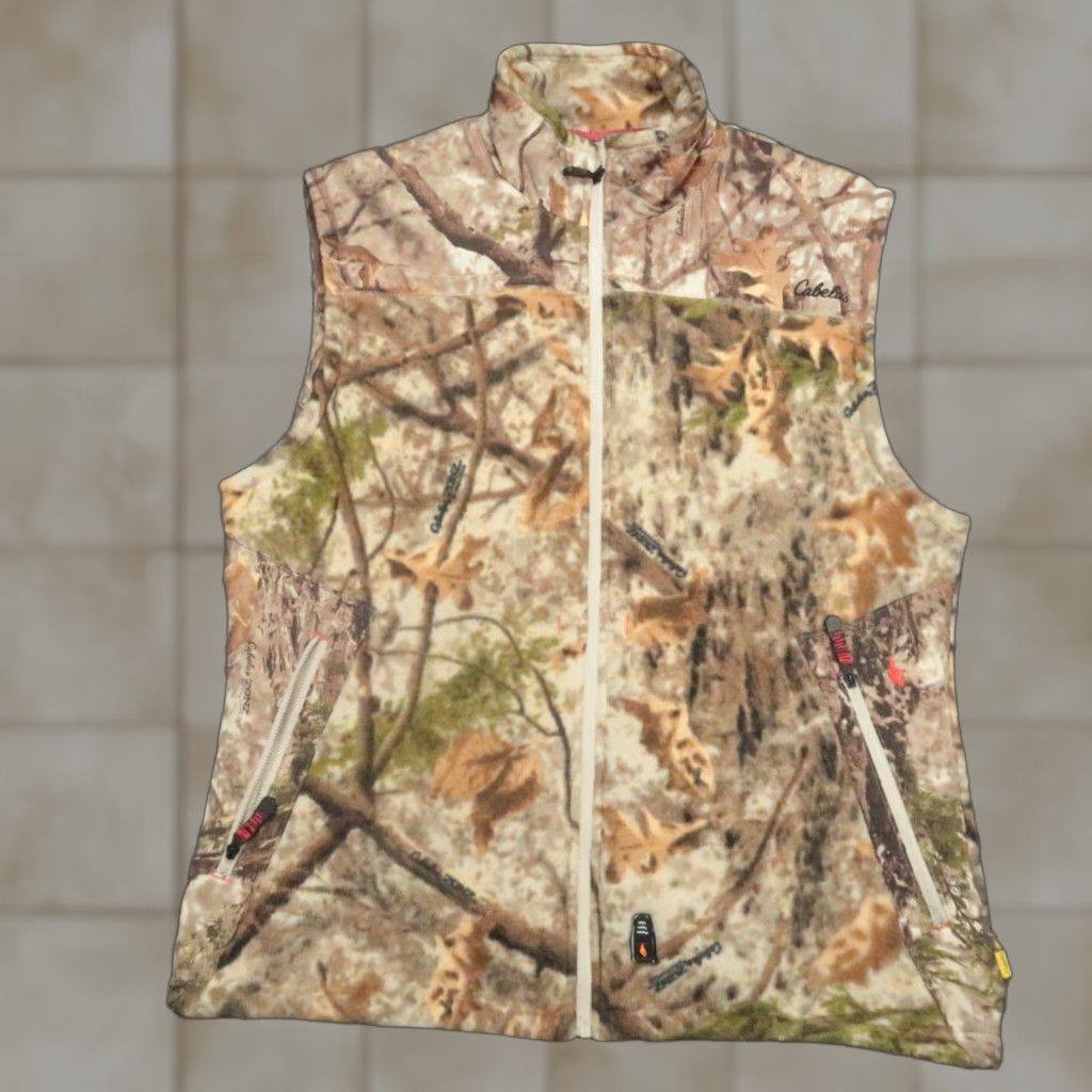 Vintage Cabela's Vest Mens Large Brown Zonz Woodlands Camouflage Windproof Full Zip Pockets Lined Mid-Length Softshell Casual Travel Workwear 130 Size US L / EU 52-54 / 3 - 1 Thumbnail
