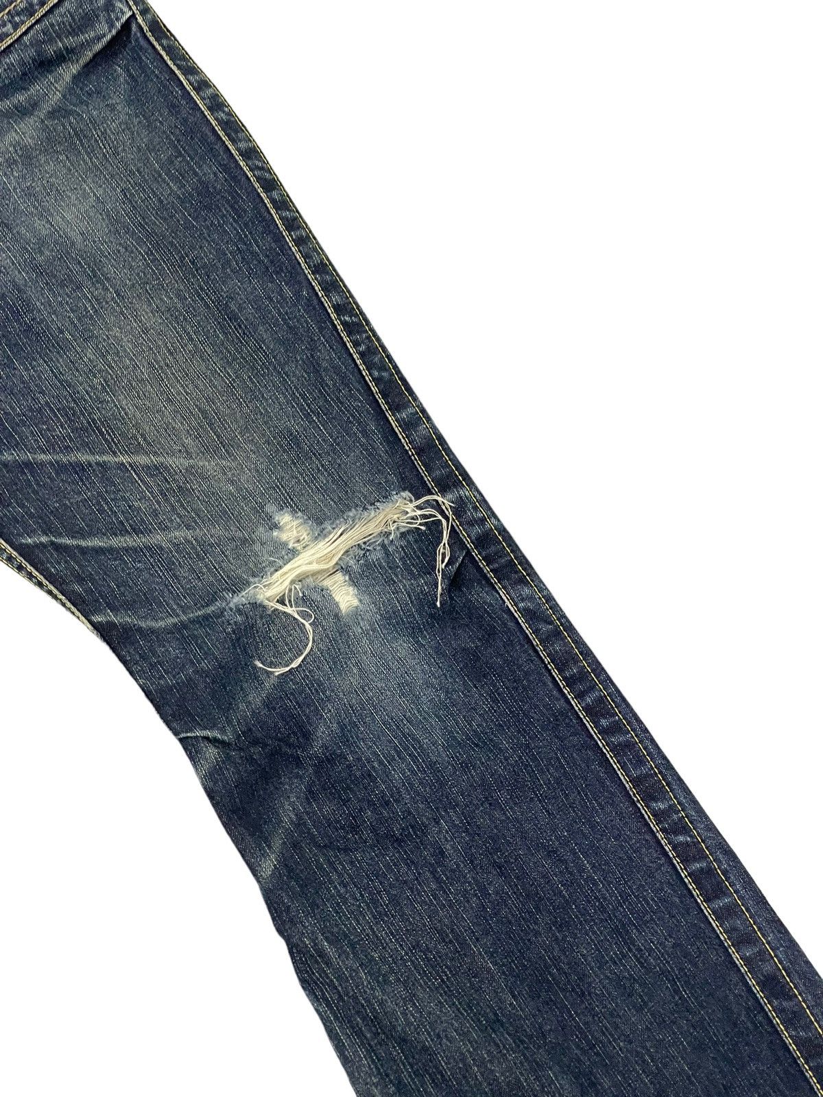 Japanese Brand Flare Jeans Blue Way Japan Faded Distress Low Rise 8🟦3 Size US 35 - 7 Thumbnail