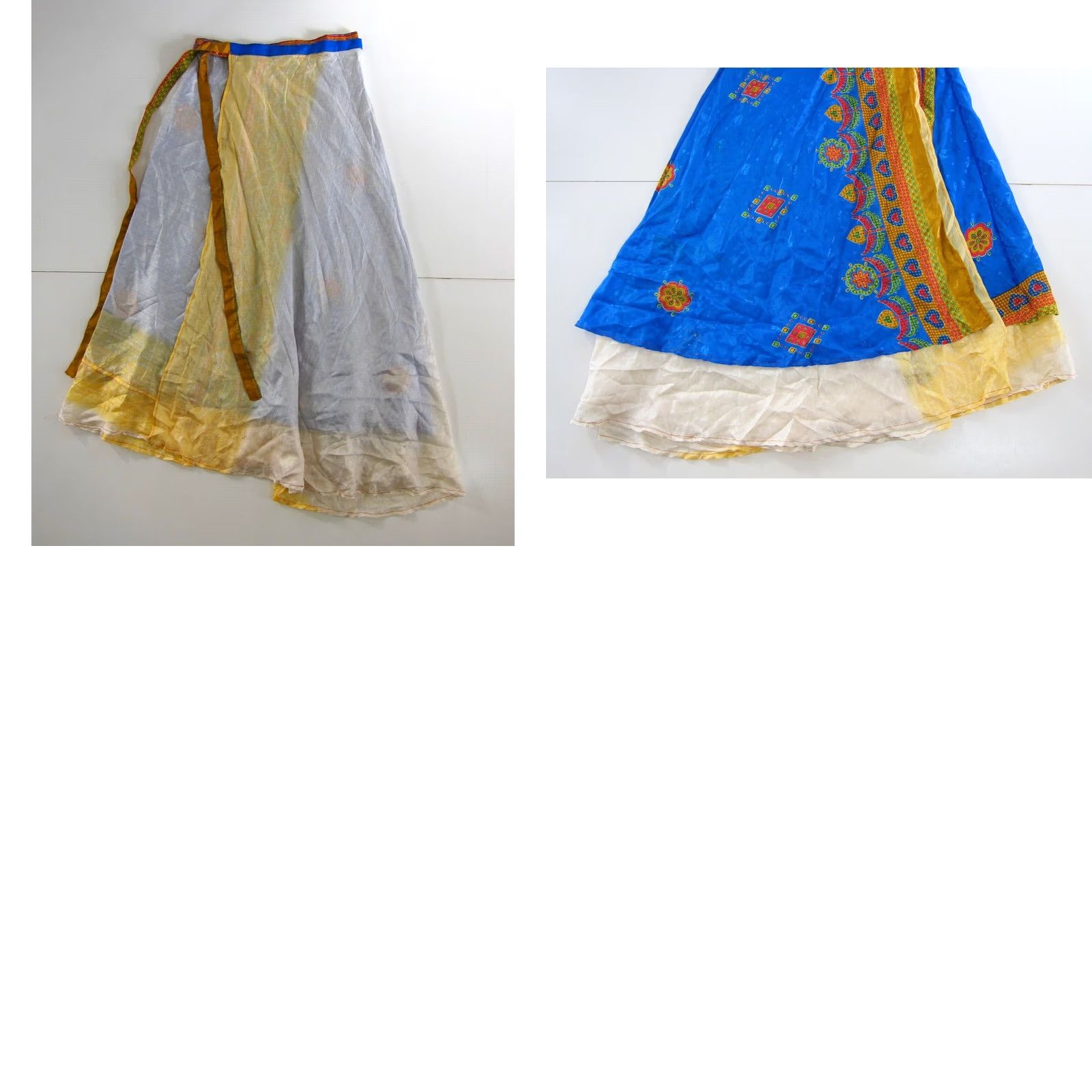 Vintage VINTAGE India Silk Blue Red Yellow Floral Paisley Long Reversible Wrap Skirt Size 36" / US 14 / IT 50 - 8 Thumbnail