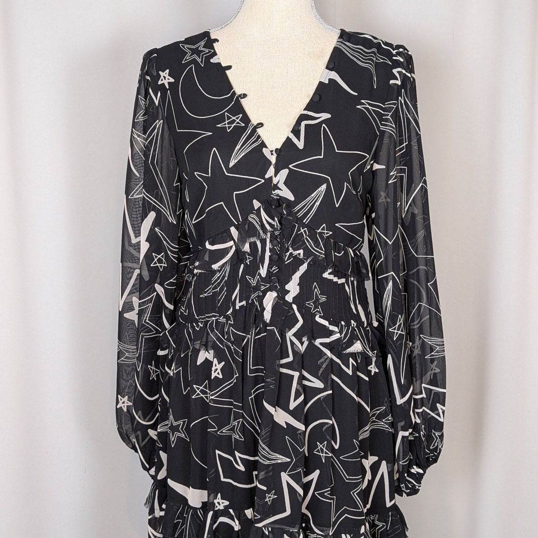 Asos ASOS Design Ruffled Long Sleeve Mini Dress Black White 8 Size M / US 6-8 / IT 42-44 - 20 Thumbnail