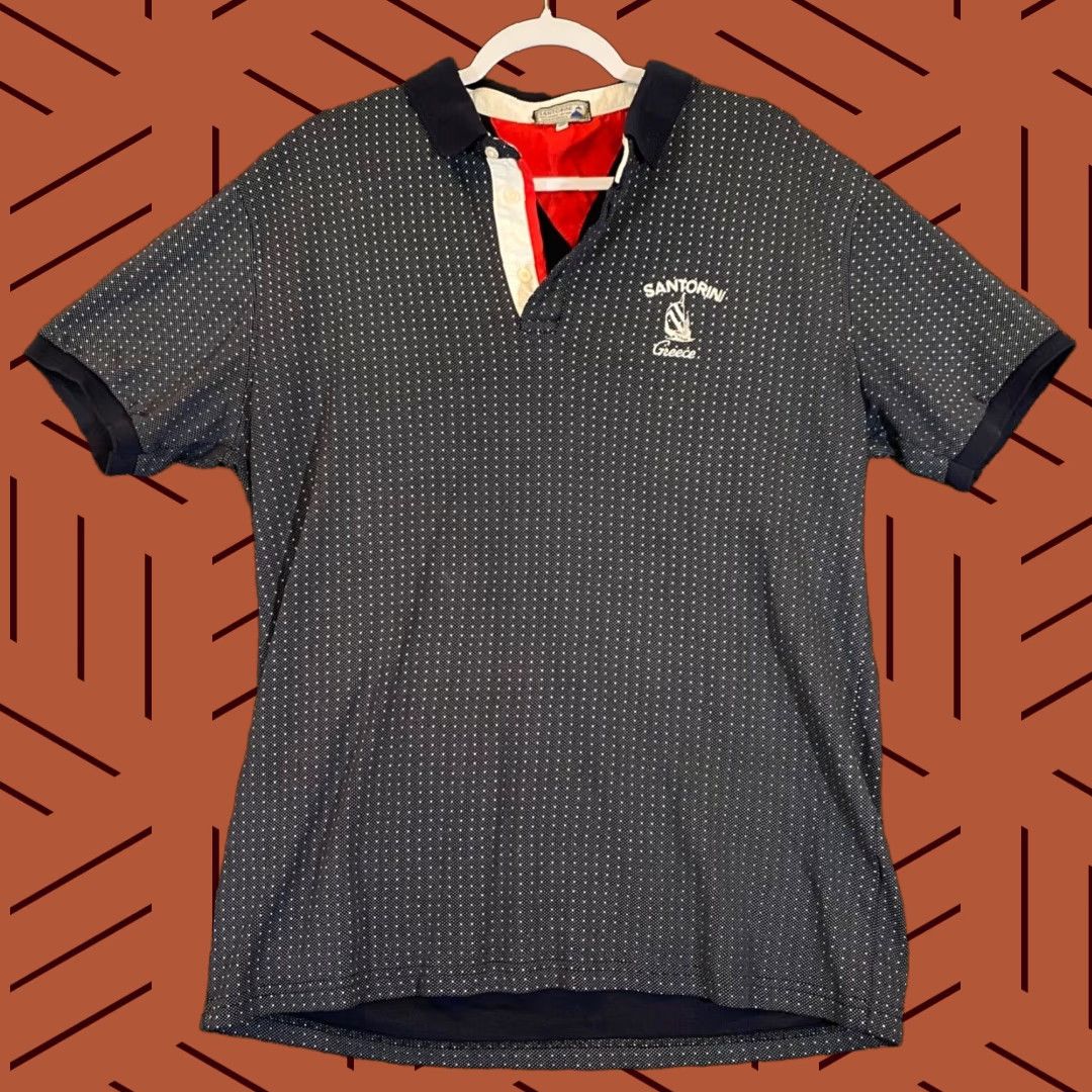 Vintage VINTAGE Santorini Polo Shirt Mens Large Blue White Polka Dot Cotton Short Sleeve Casual Golf Greece Size US L / EU 52-54 / 3 - 1 Thumbnail