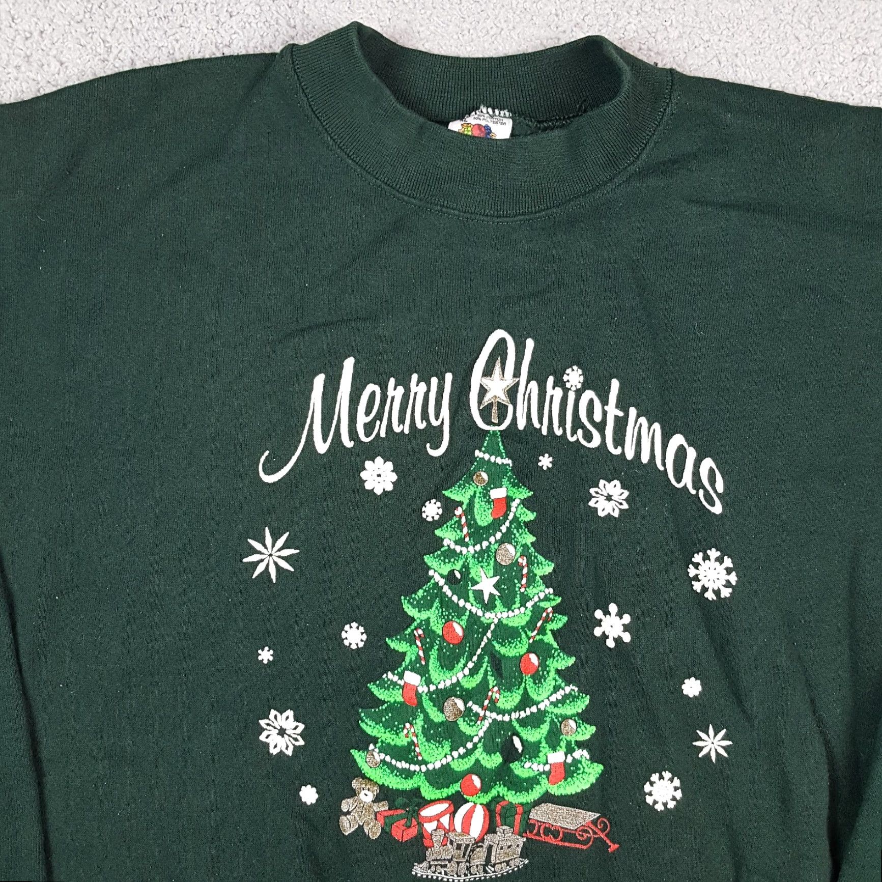 Fruit Of The Loom 90s Merry Christmas Tree Holiday Snowflake Size XL Pullover Crewneck Sweatshirt Size US XL / EU 56 / 4 - 2 Thumbnail