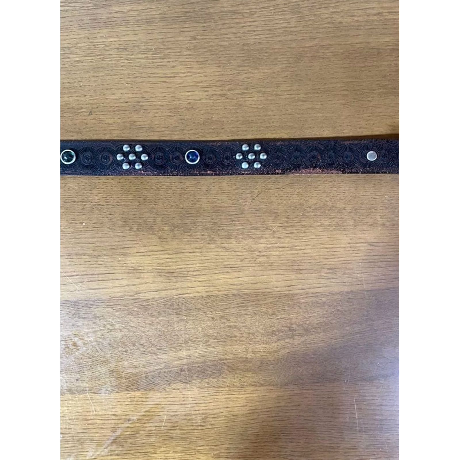 Ralph Lauren RRL RALPH LAUREN STUDDED LEATHER BELT VINTAGE STYLE BLUE GEMS MEN SIZE 30 USED Size 30 - 2 Thumbnail