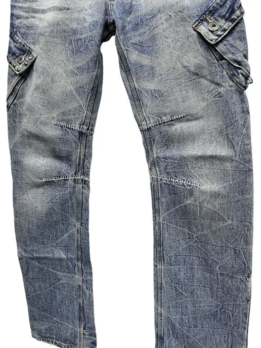 Seditionaries Distressed Studded Tribal Tattoo Slanted Pocket Denim Cargo Size US 31 - 8 Thumbnail