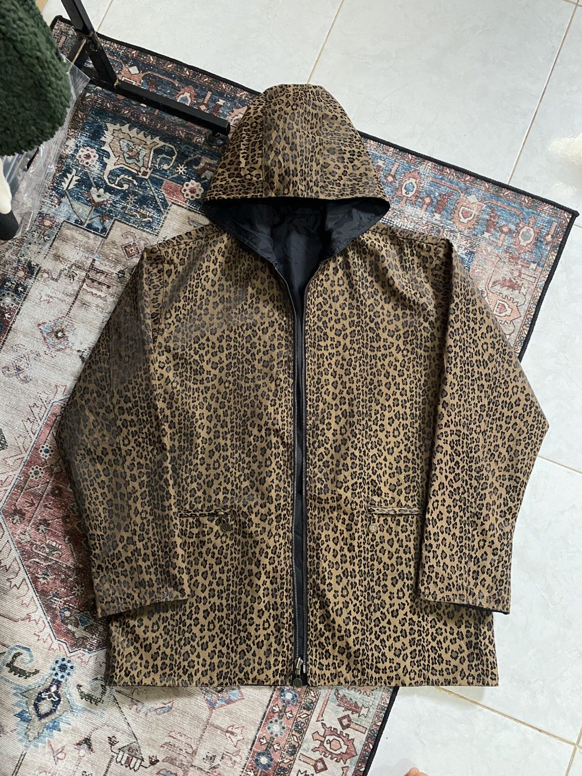 レアビンテージ Y2K FENDIジャケット ヒョウ柄 Vintage Fendi Reversible Leopard monogram black Jacket