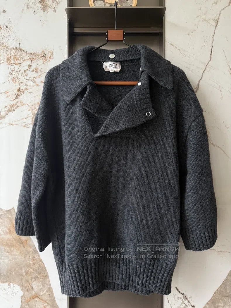 Hermes Hermes Carbon Gray Cashmere Mid-Sleeve Men's Pullover Swea Size US XL / EU 56 / 4 - 1 Thumbnail