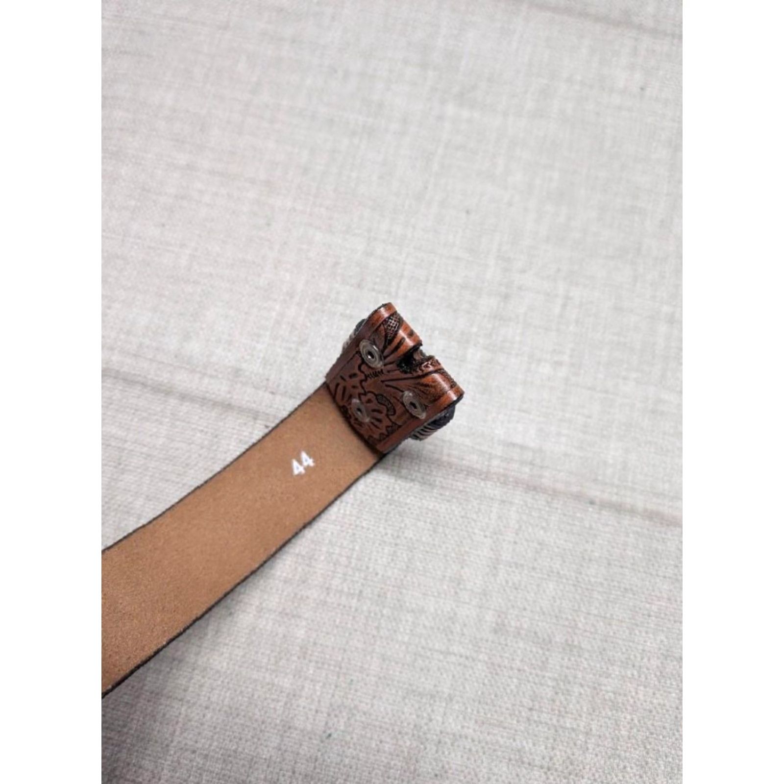 Vintage VINTAGE western belt belt - tooled leather brown 44 Men Buckle COWBOY rodeo Size 44 - 4 Thumbnail