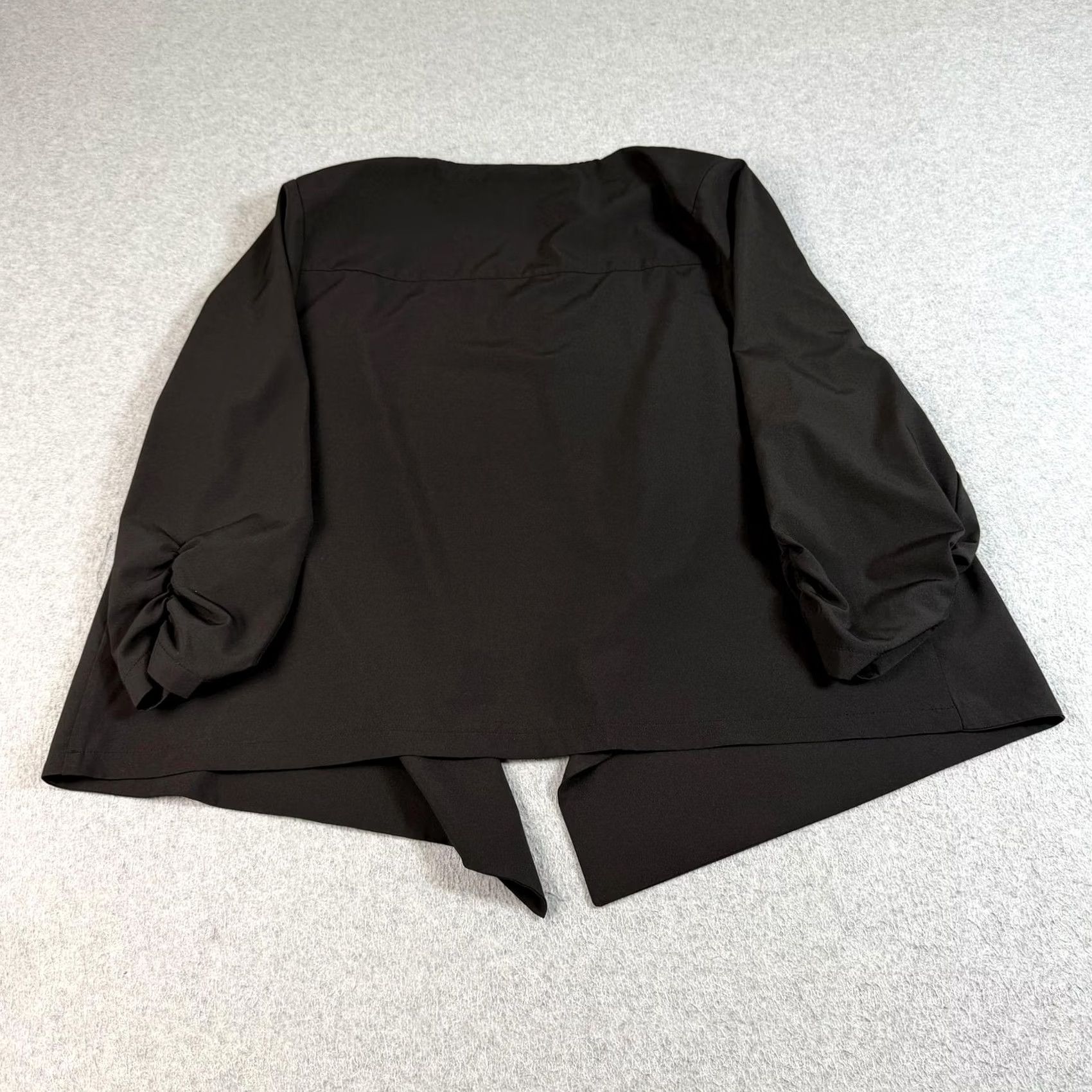 Vintage ModCloth Blazer Women 1X Black Open Front Ruched Office Lightweight Layer Jacket Blazer Size XL / US 12-14 / IT 48-50 - 2 Thumbnail