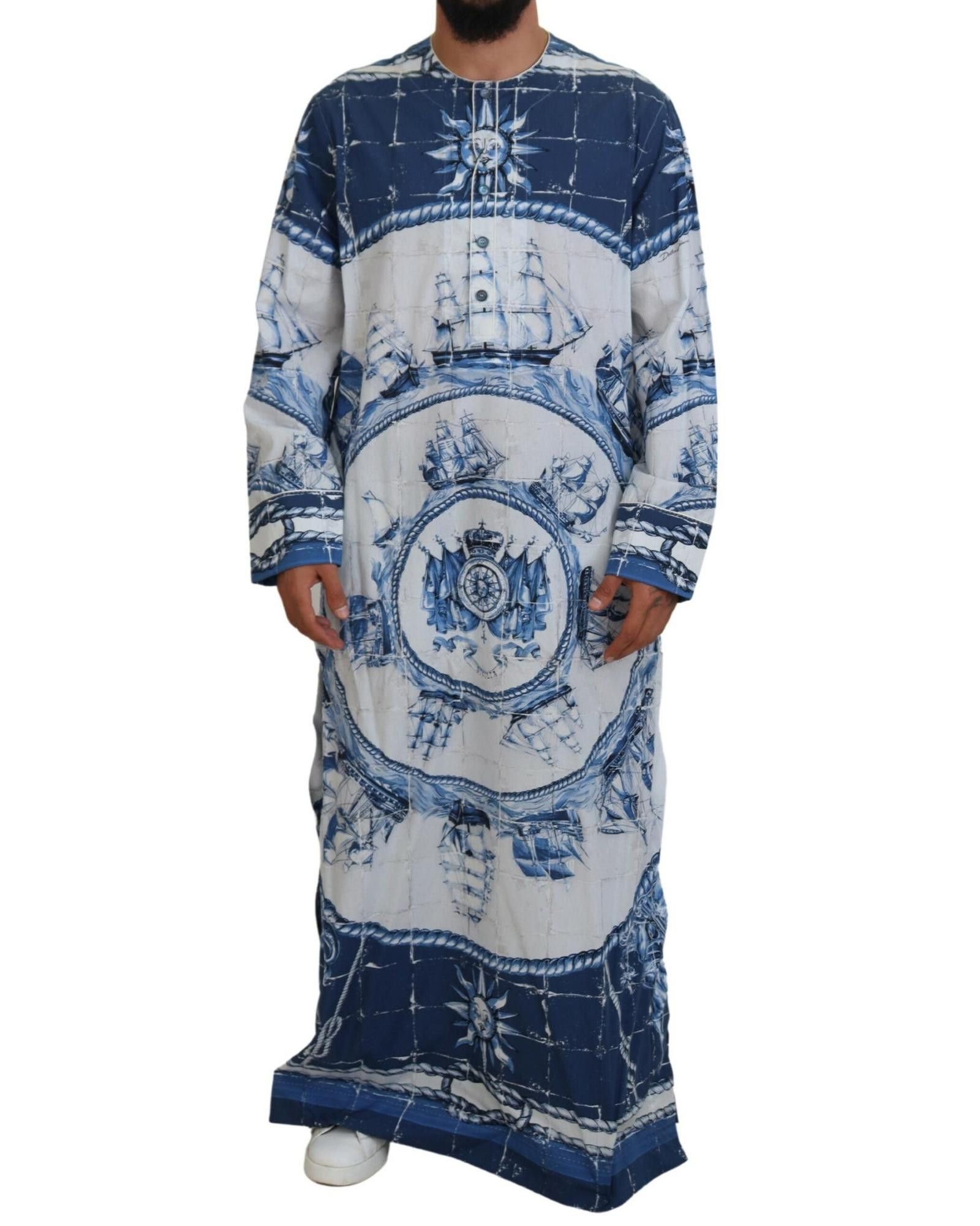 image of Dolce Gabbana Blue Majolica Cotton Cape Thobe, Men's (Size Medium)