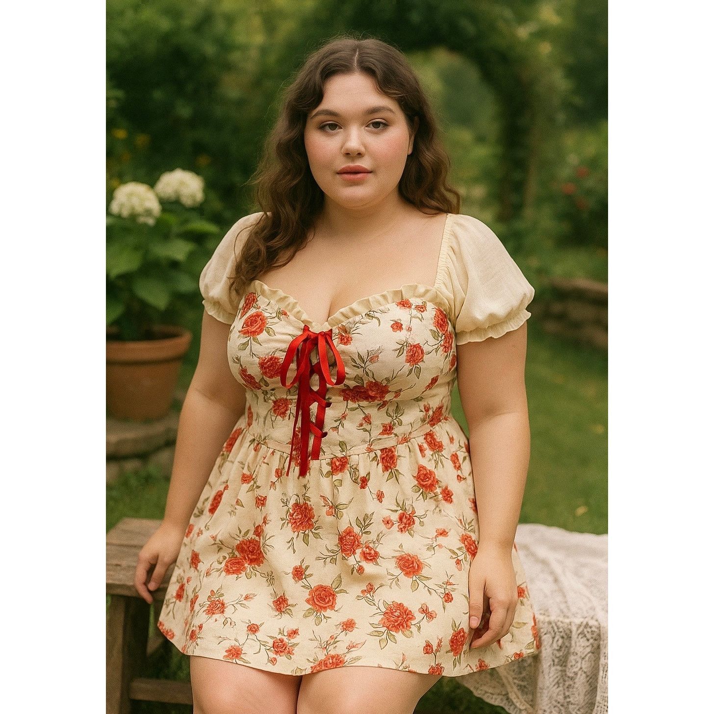white christmas dresses Shein Curve Black Lace Corset Tied Waist Long Sleeved Dress main image 1