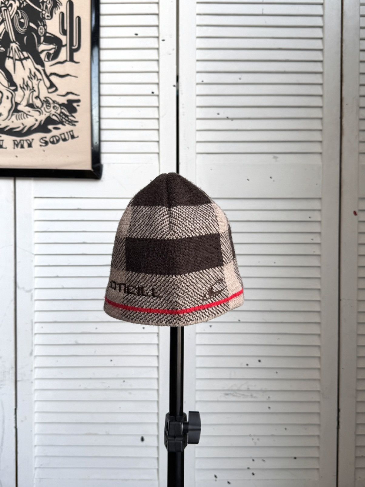 O'Neill Vintage O’Neill Burberry Style Plaid Knit Beanie Hat Ski Y2K Size ONE SIZE - 8 Thumbnail