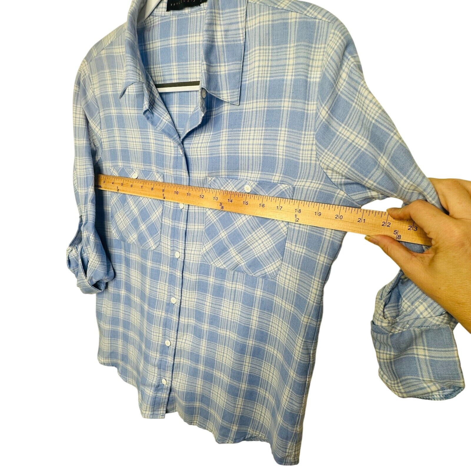 Other Sanctuary Blue Plaid Boyfriend Button Shirt Roll Tab Sleeves Size S / US 4 / IT 40 - 8 Thumbnail
