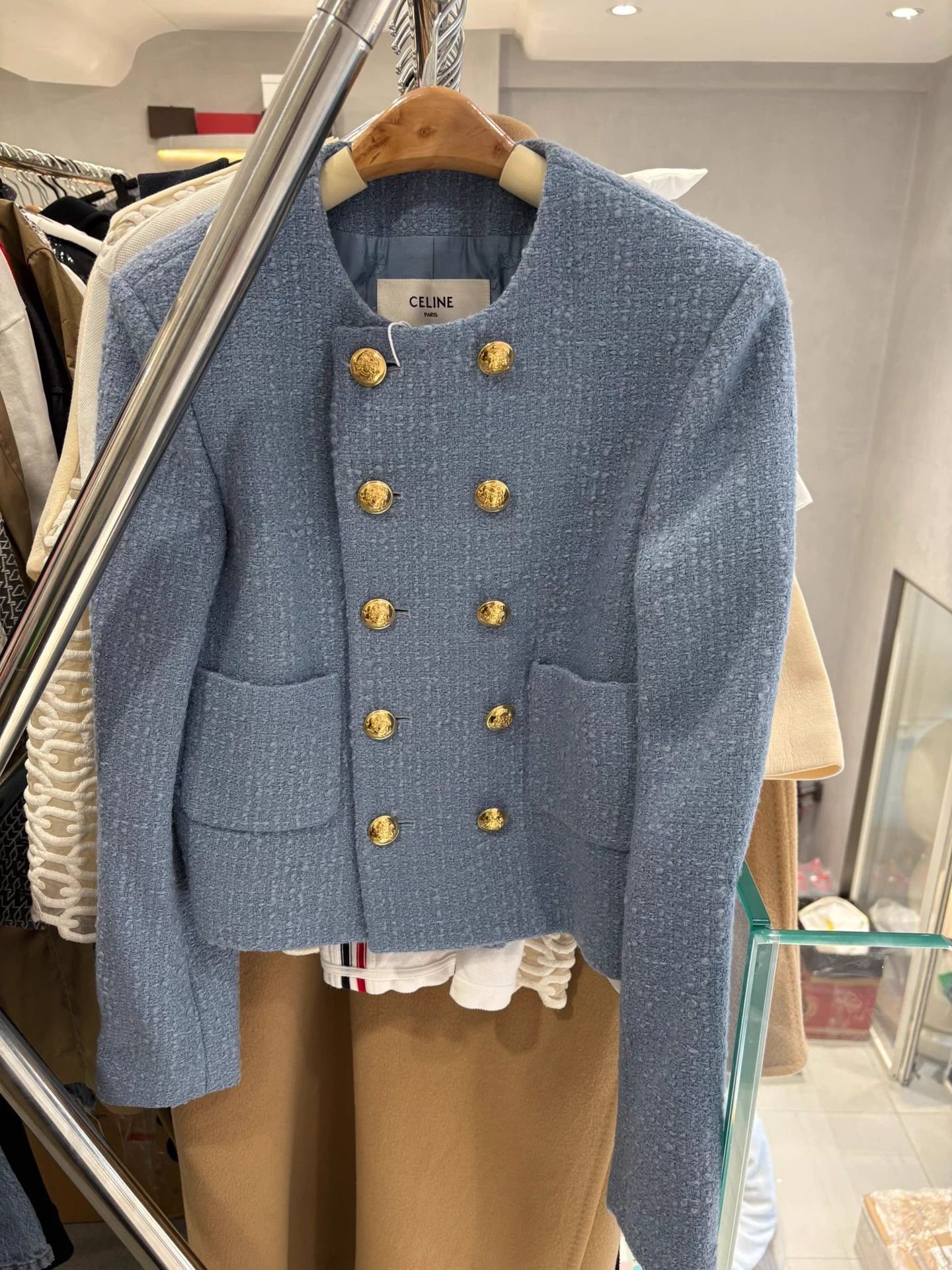 Celine Celine Mist Blue Wool Tweed Double-Breasted Coat New Size XS / US 0-2 / IT 36-38 - 1 Thumbnail