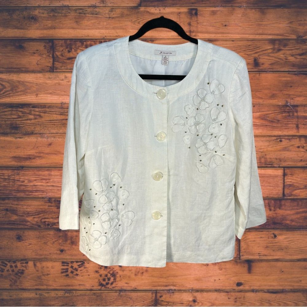 Other JM Collection White Linen Button Front Shacket Shirt Jacket Size M / US 6-8 / IT 42-44 - 1 Thumbnail