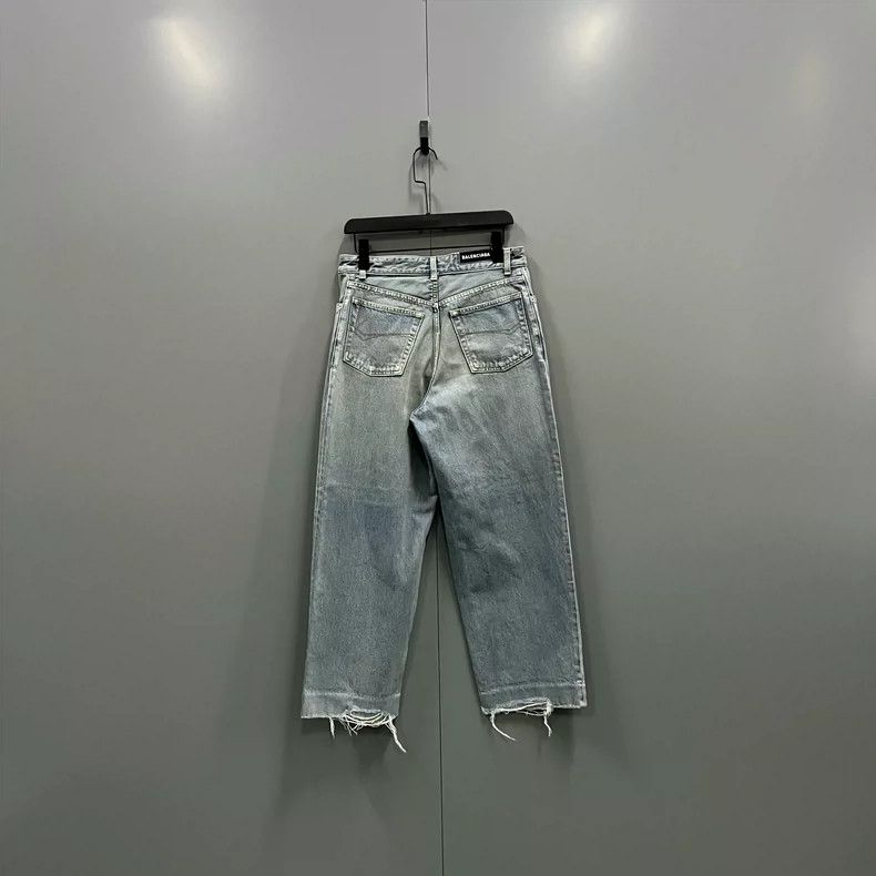 Balenciaga Balenciaga Light Blue Washed Denim Wide Leg Pants Size US 27 - 2 Thumbnail