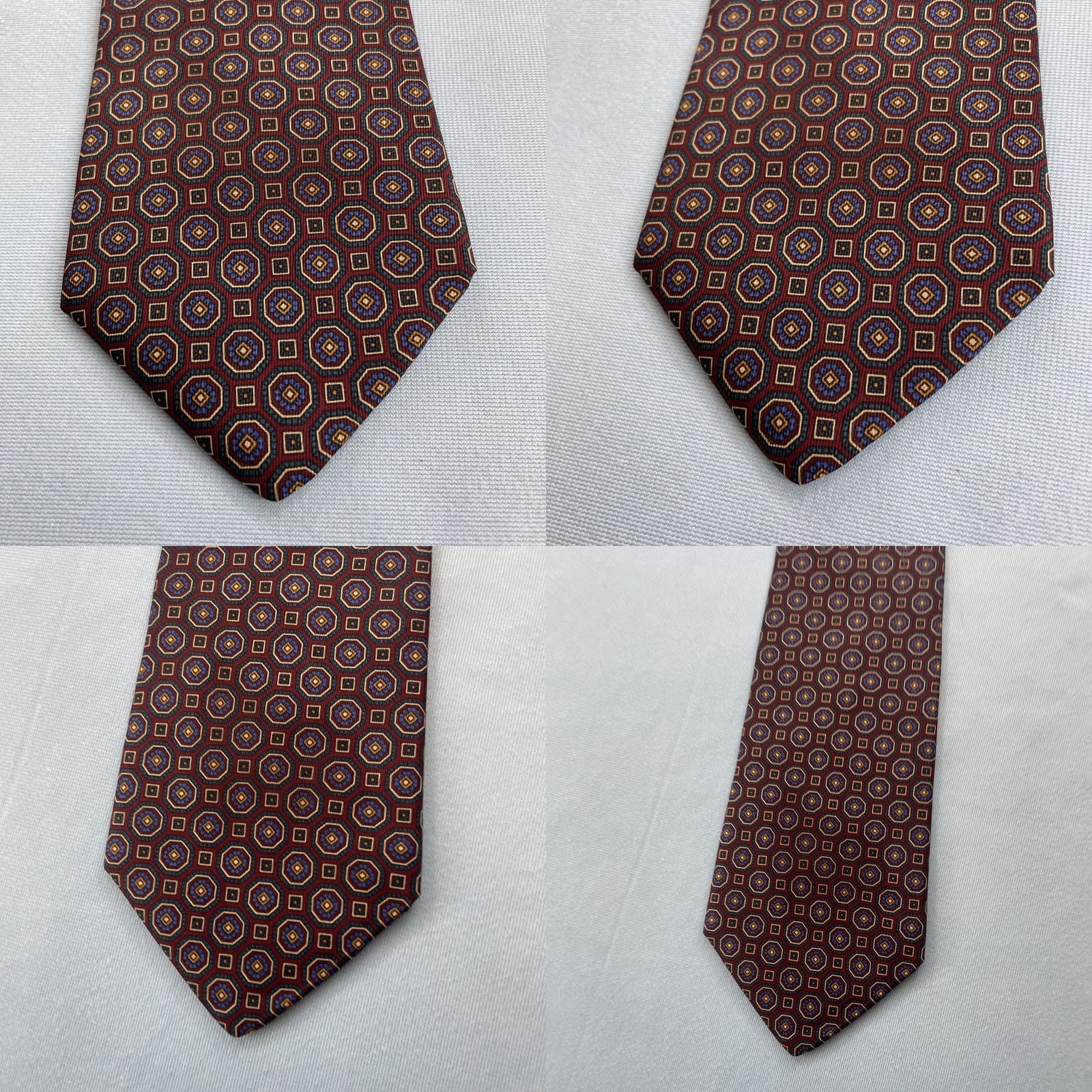 Aquascutum VINTAGE Aquascutum London England Tie vtg Necktie Macclesfield Neat Red Blue Dot 3.8x56 Capuscle Neck Tie Size ONE SIZE - 9 Thumbnail