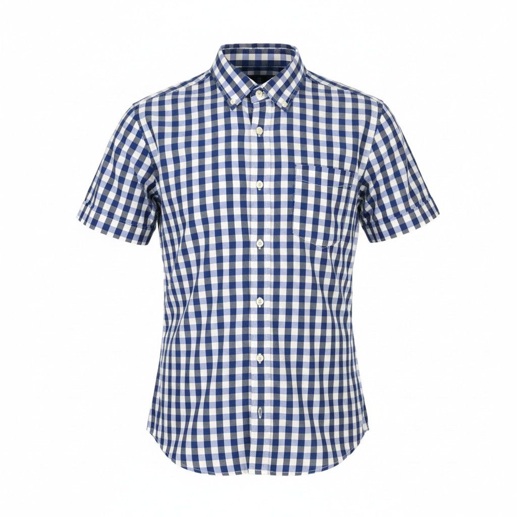 Scotch & Soda S Blue Checked Cutaway Button-Up Short Sleeve Shirt 89049 Size US S / EU 44-46 / 1 - 1 Thumbnail