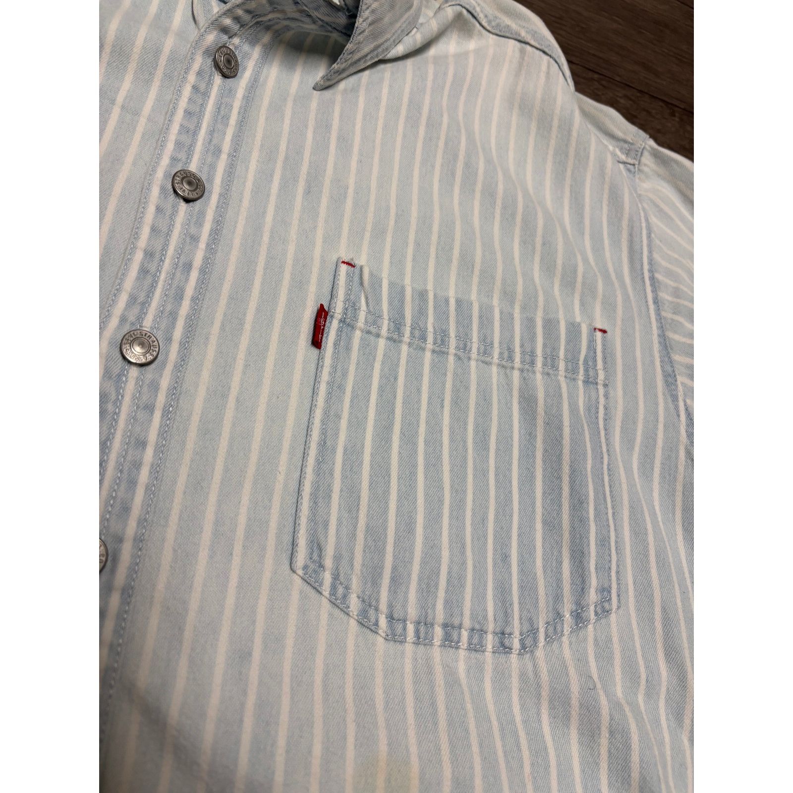 Levi's × Vintage Vintage Levis White Blue Striped Button Shirt Sz L 90s Size US L / EU 52-54 / 3 - 2 Thumbnail