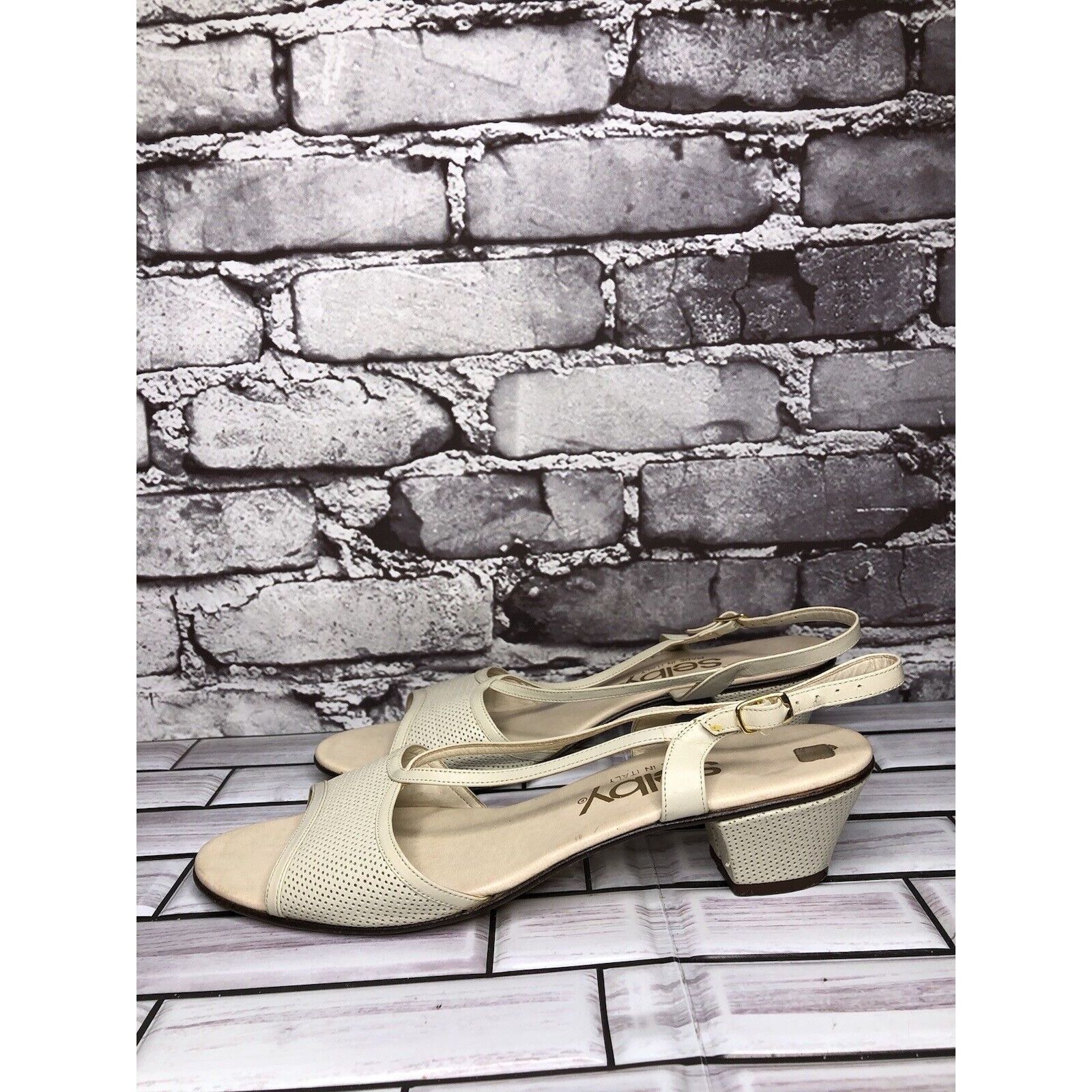 Other Selby Ivory Leather Perforated Peep Toe Heel Strap Sandals W Size US 8.5 / IT 38.5 - 16 Thumbnail