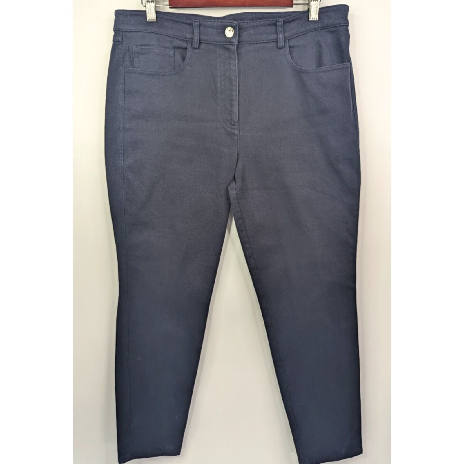 Vintage St John Pants Women's Size 12 Straight Leg Navy Flat Front Chino Trousers Size 34" / US 12 / IT 48 - 2 Thumbnail