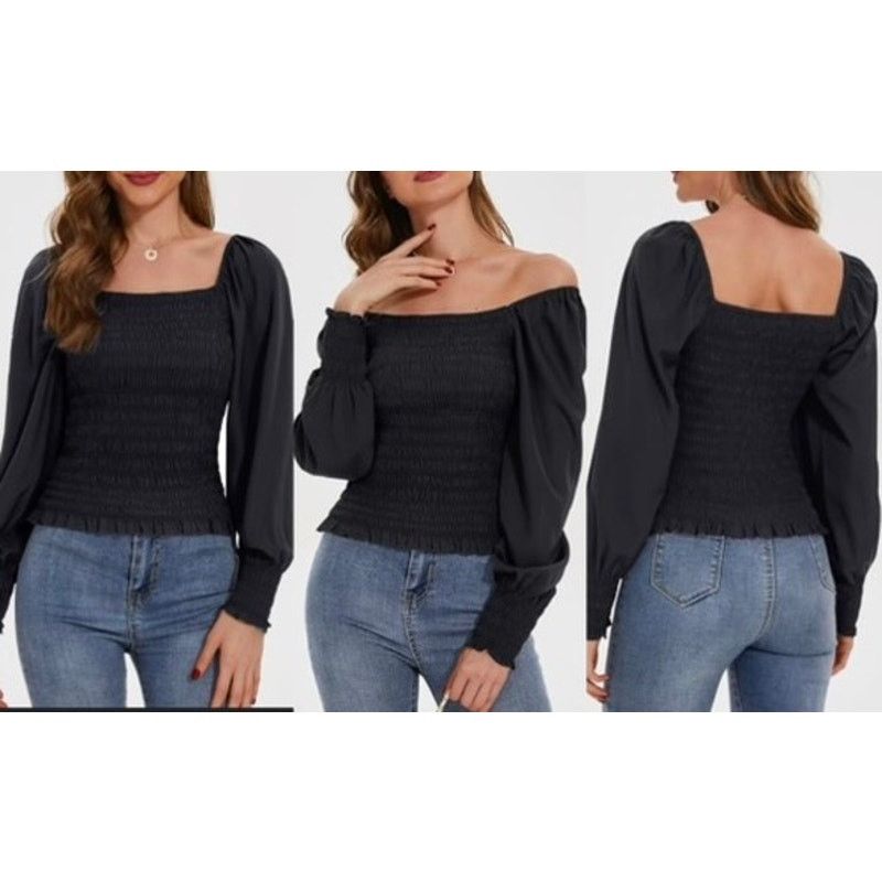 Other Gianni Bini $79 Angel Blouse Smocked Black Linen Blend SMALL Size S / US 4 / IT 40 - 1 Thumbnail