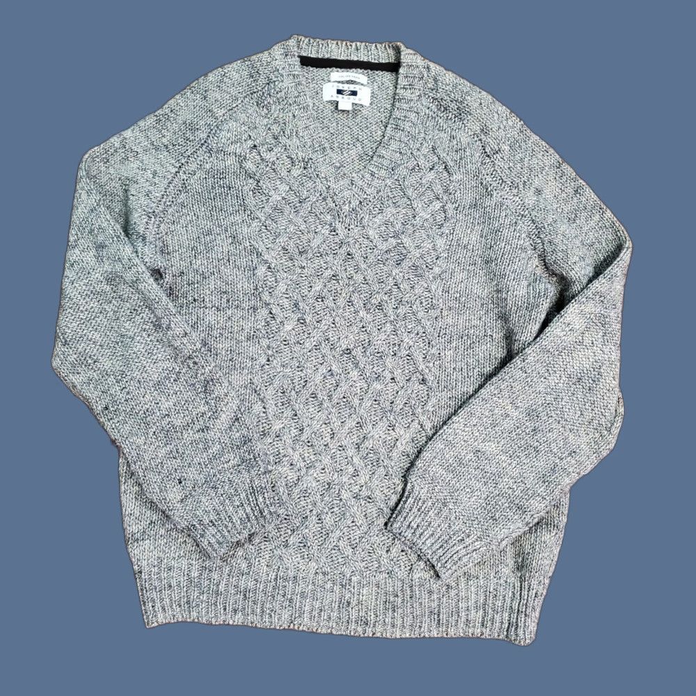 Joseph Abboud Joseph Abboud Sweater XL Wool Brown Fisherman V Neck Cable Knit Men's Pullover Size US XL / EU 56 / 4 - 1 Thumbnail