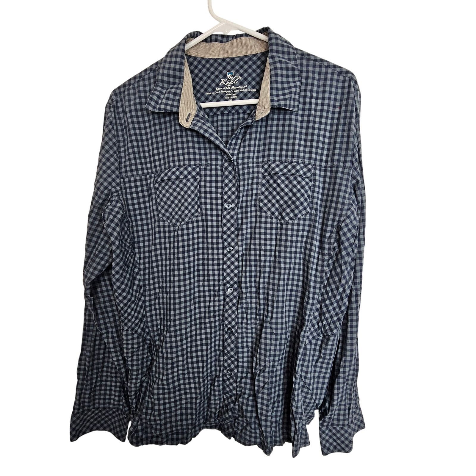 Kuhl Kuhl Shirt Blue Checker Shirt Button Front XL Zip Pocket Size US XL / EU 56 / 4 - 1 Thumbnail