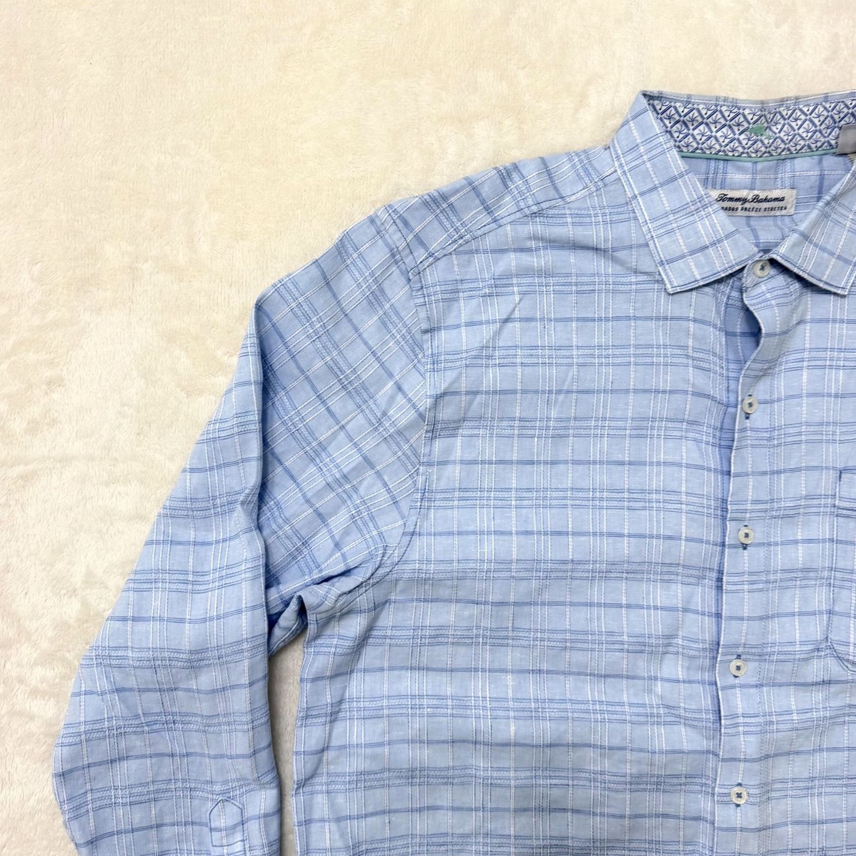 Tommy Bahama Tommy Bahama Shirt Mens Large Blue Linen Plaid Barbados Breeze Stretch Button Up Size US L / EU 52-54 / 3 - 4 Thumbnail