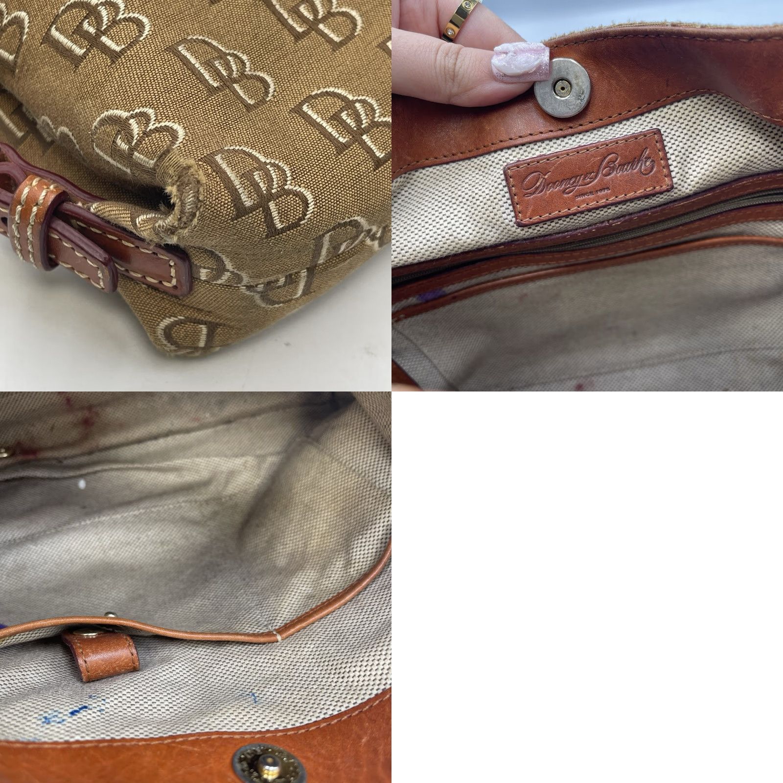 Dooney & Bourke VINTAGE Dooney & Bourke Monogram Shoulder Bag Crossbody Purse Brown Canvas Leather Pebbled Gold Hardware Women Size ONE SIZE - 10 Thumbnail