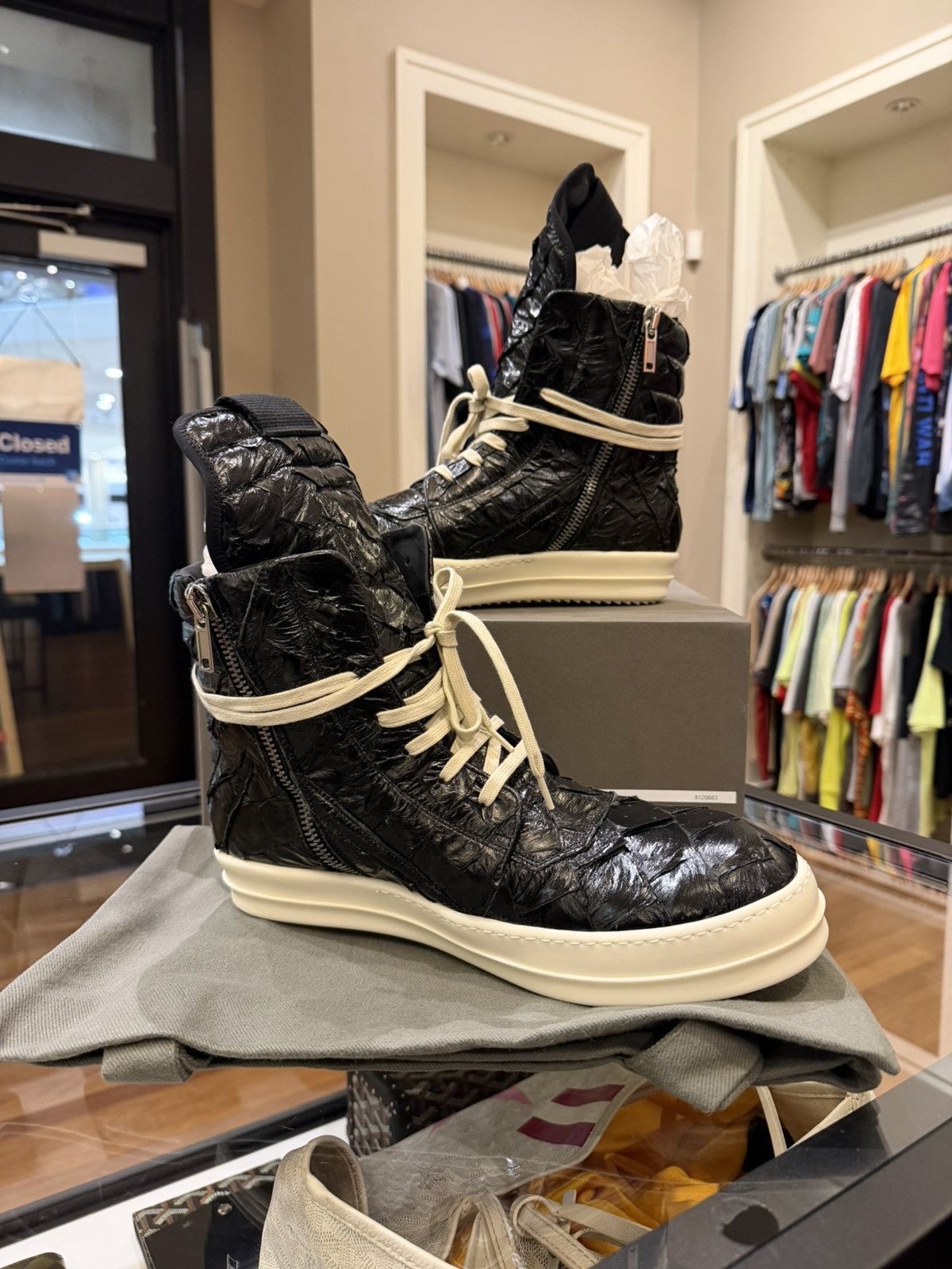 Rick Owens Rick Owens Geobaskets - Pirarucu Fishskin Black Size US 13 / EU 46 - 2 Thumbnail
