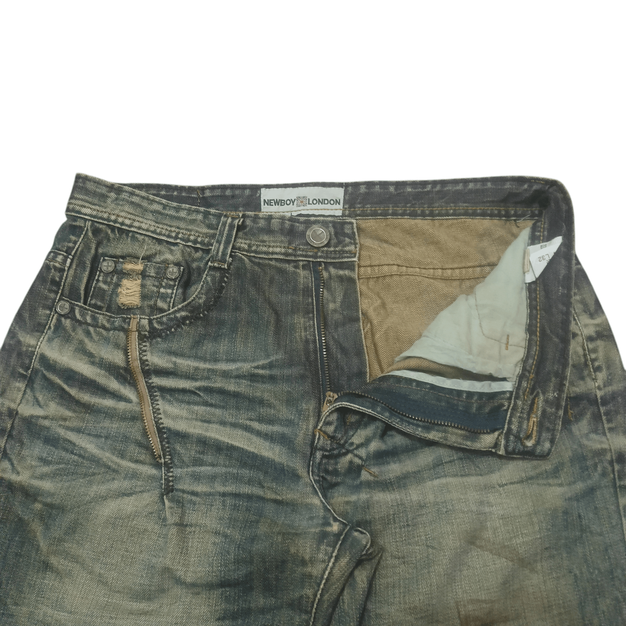 The GV Gallery Vintage New Boy London Flared Distressed Jeans Size US 34 / EU 50 - 7 Thumbnail