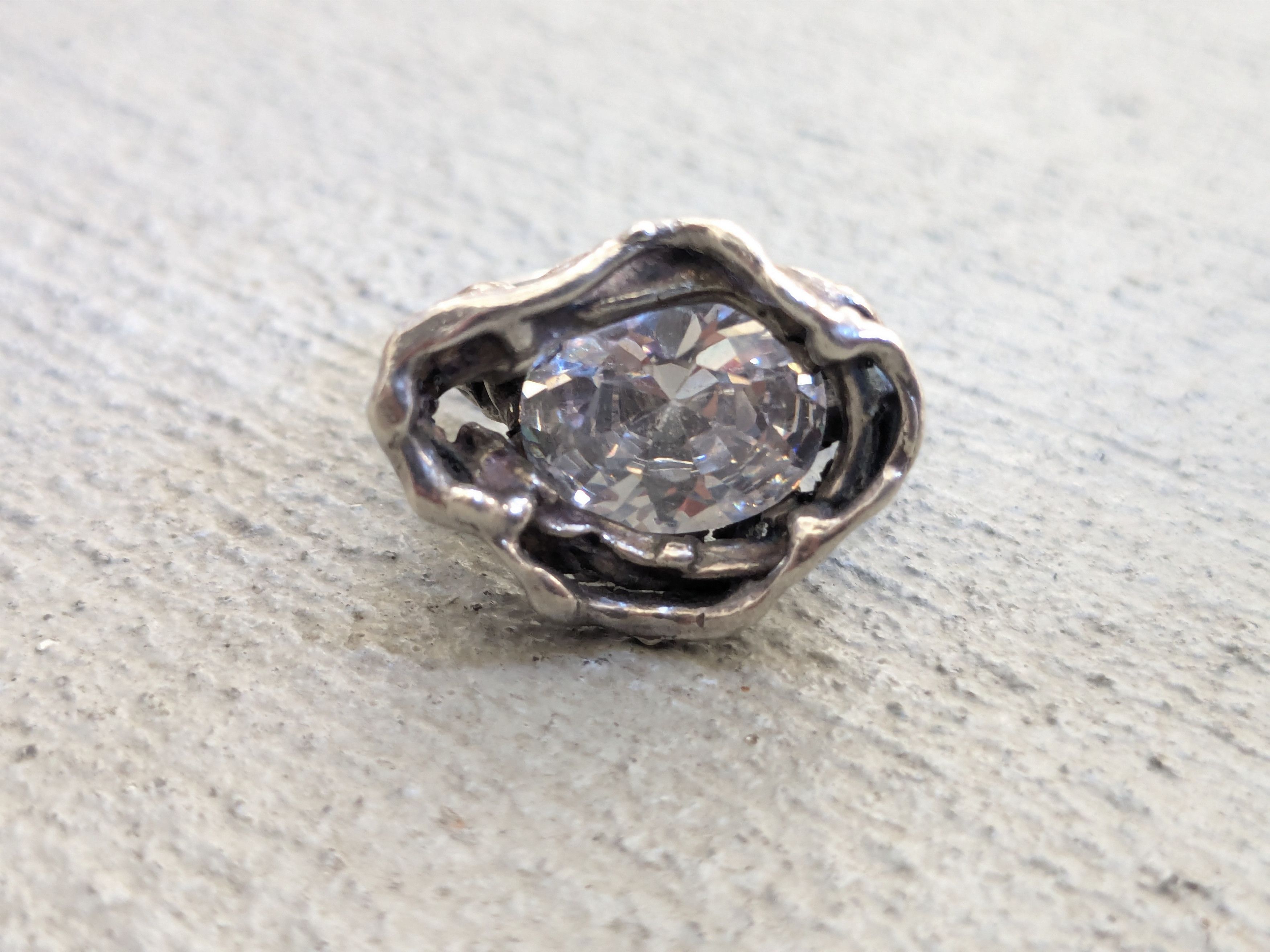 Jewelry × Vintage Sterling Silver Ring 6.75 CZ Brutalist Modern Avant Garde Size ONE SIZE - 3 Thumbnail
