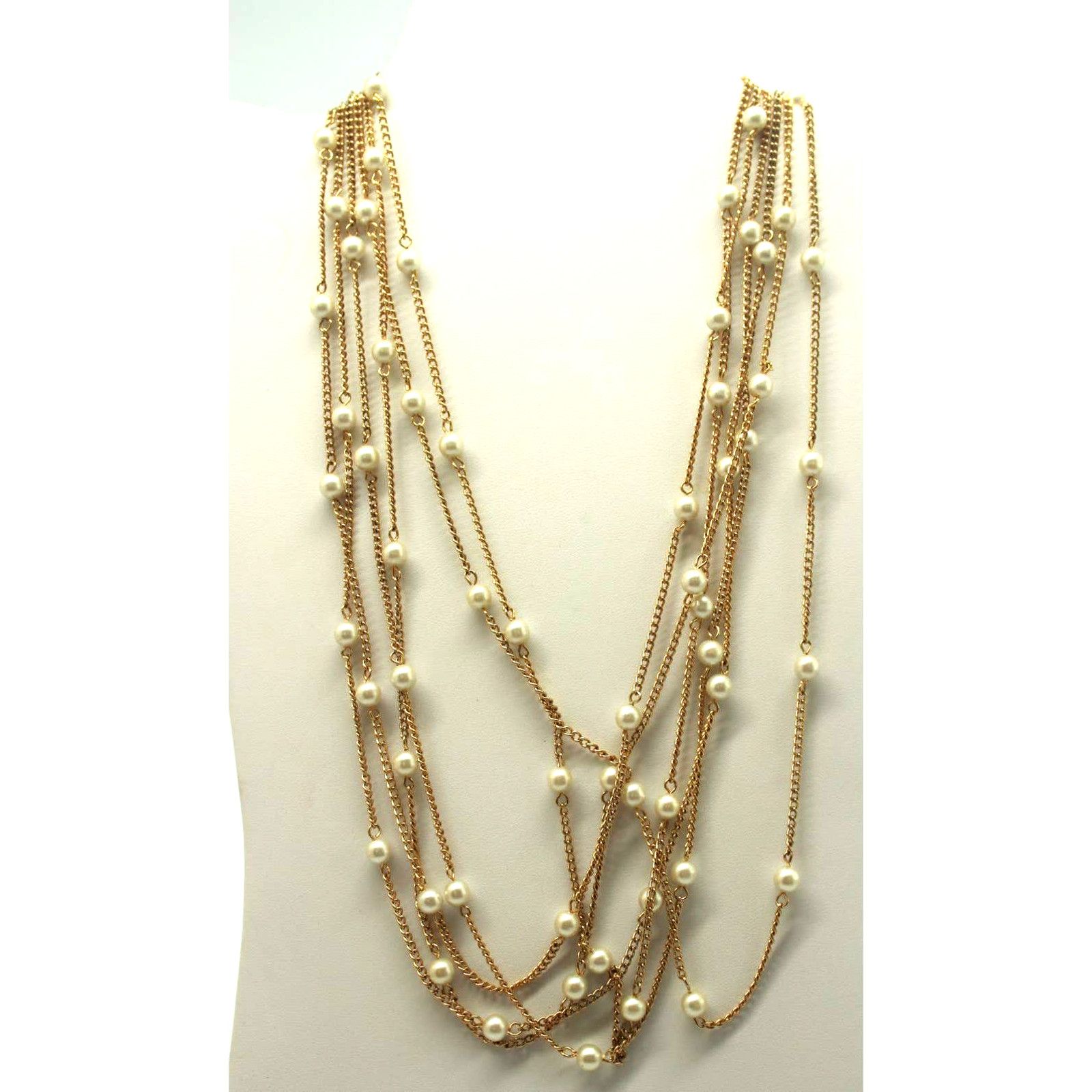 Other Six Goldtone Chains & Faux Pearl Necklace 23" Long Size ONE SIZE - 1 Thumbnail