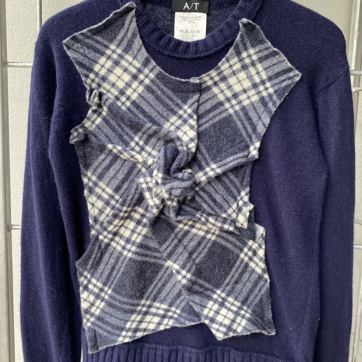 Japanese Brand A/T Navy Blue Sweater with Plaid Ruffle Front Size S / US 4 / IT 40 - 7 Thumbnail