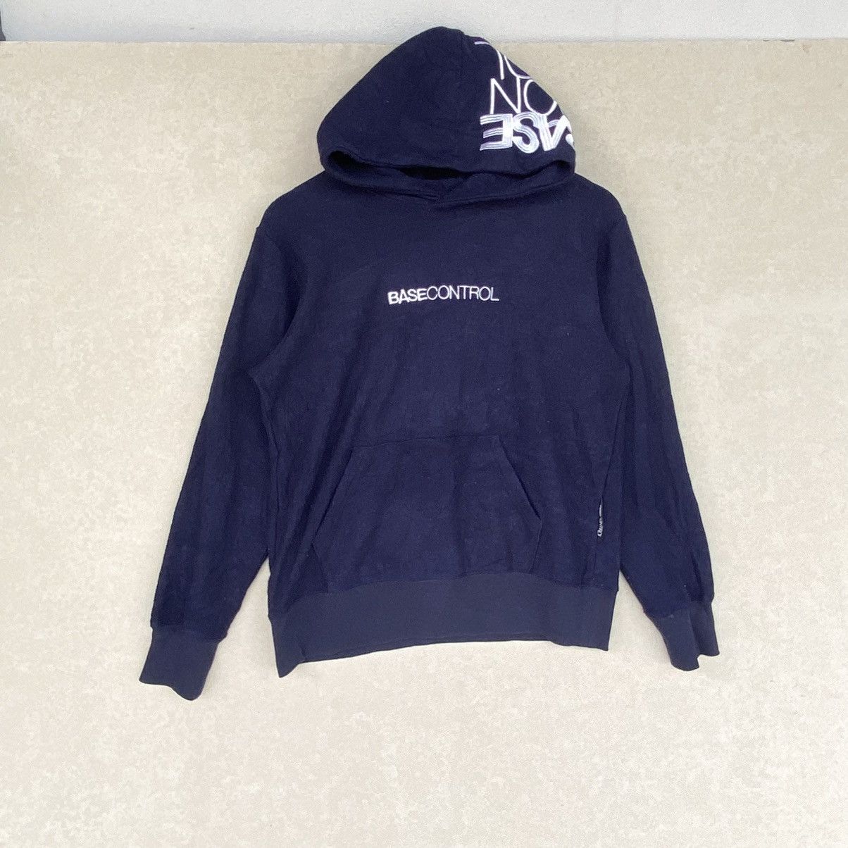 Vintage Base Control Embroidered Hoodie Sweater Navy Blue