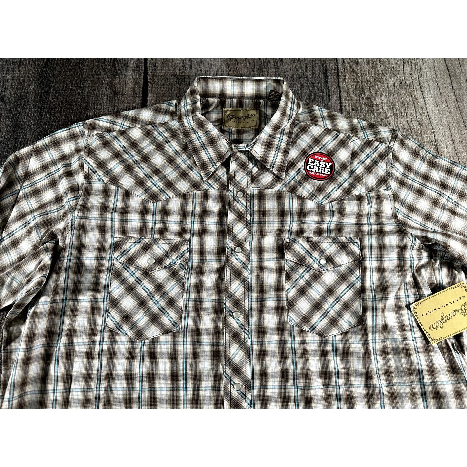 Wrangler NWT Wrangler Snap Button Down Shirt Men XXL Brown White Size US XXL / EU 58 / 5 - 2 Thumbnail