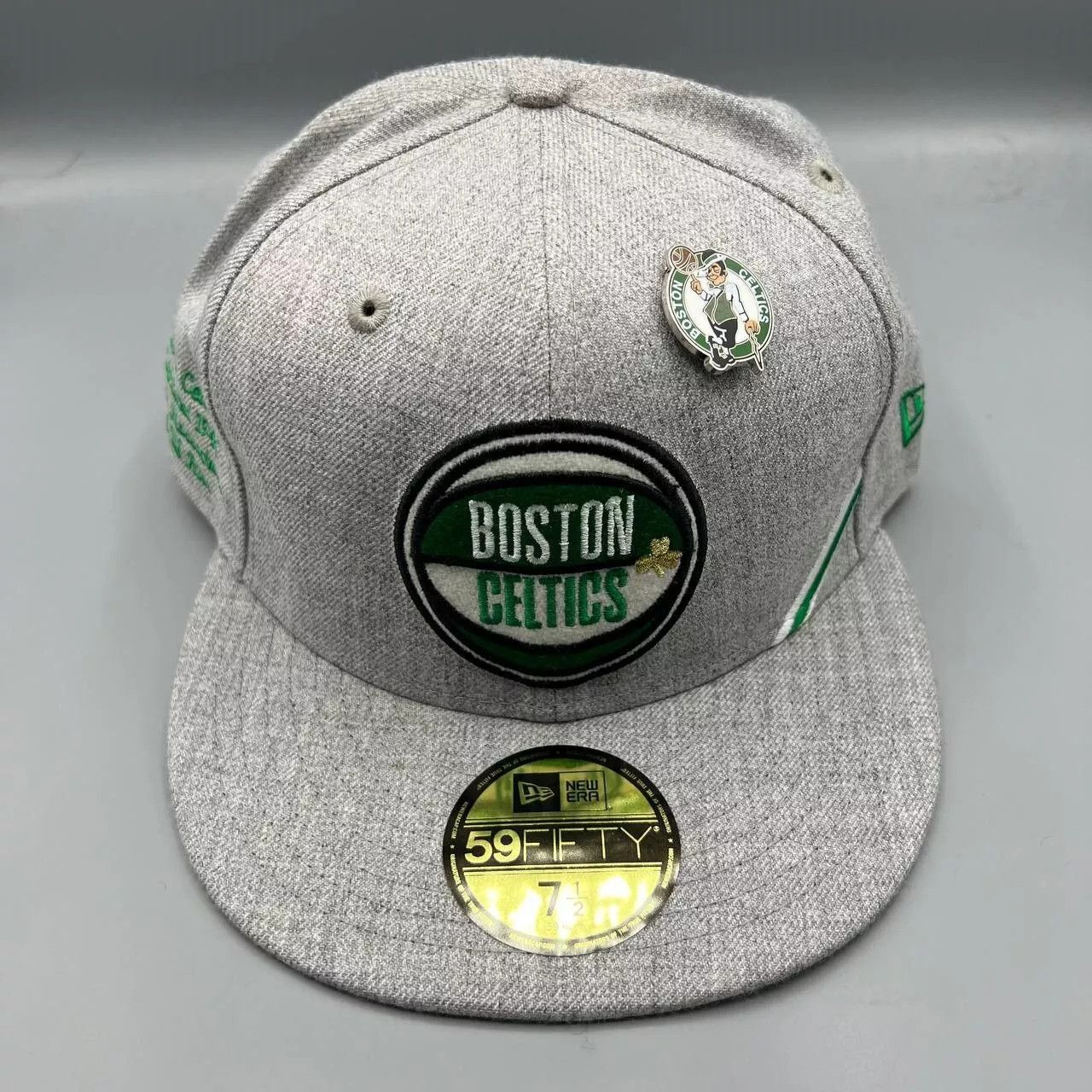 New Era Boston Celtics Hat Men 7 1/2 Gray Fitted Cap New with Pin Size ONE SIZE - 1 Thumbnail