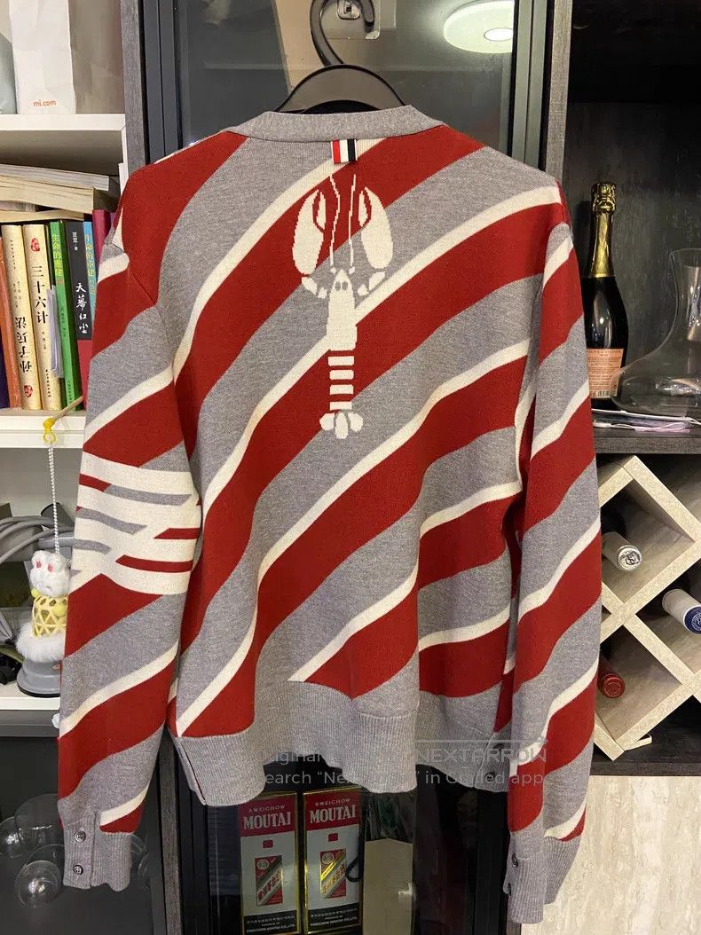 Thom Browne Thom Browne Red and Gray Striped Knit Cardigan Size US XL / EU 56 / 4 - 2 Thumbnail